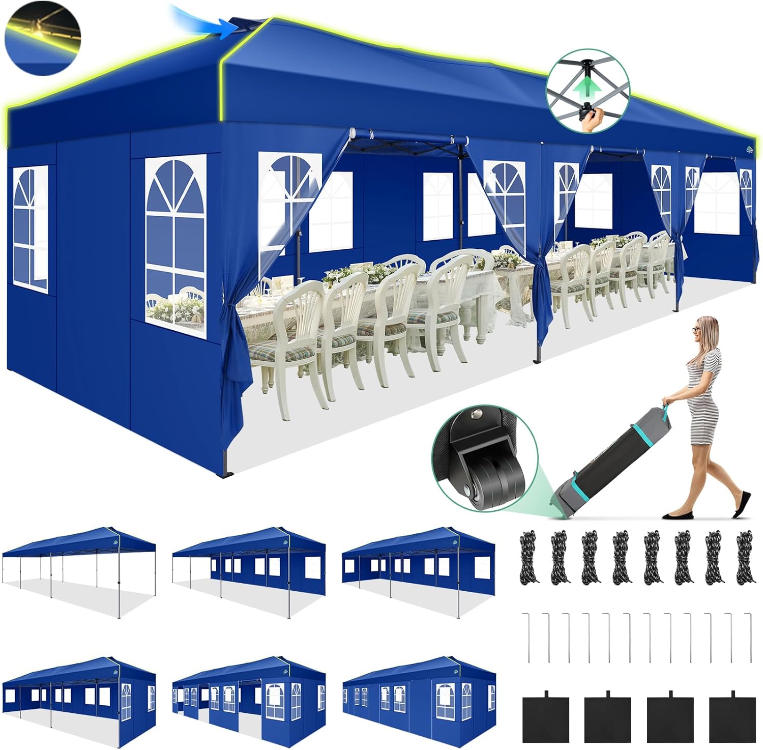COBIZI 10x30 Pop Up Canopy with 8 Sidewalls, Party Tent for Wedding with 3 Adjus...