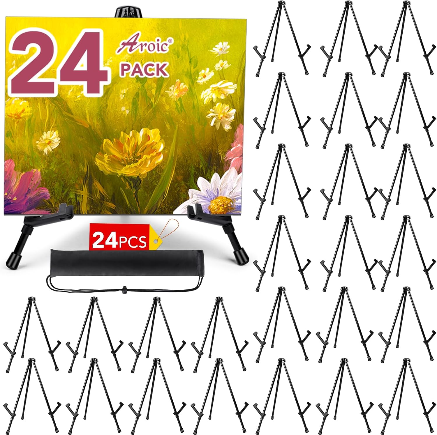 AROIC 14'' Tabletop Instant Display Easel, 24 Pack Black Small Steel Portable &...