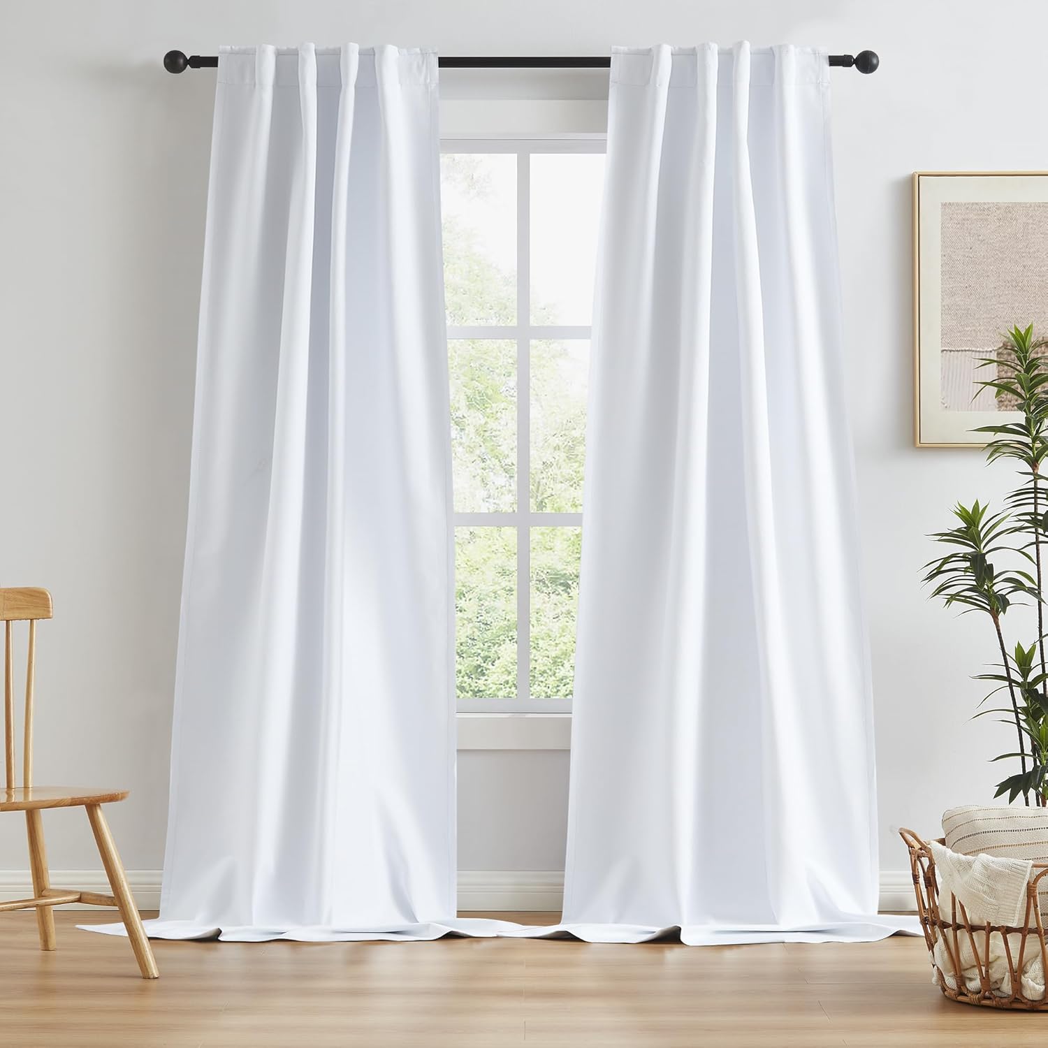 KEQIAOSUOCAI White Blackout Curtains 120 Inches Long 2 Panels Back Tab Pocket Ho...