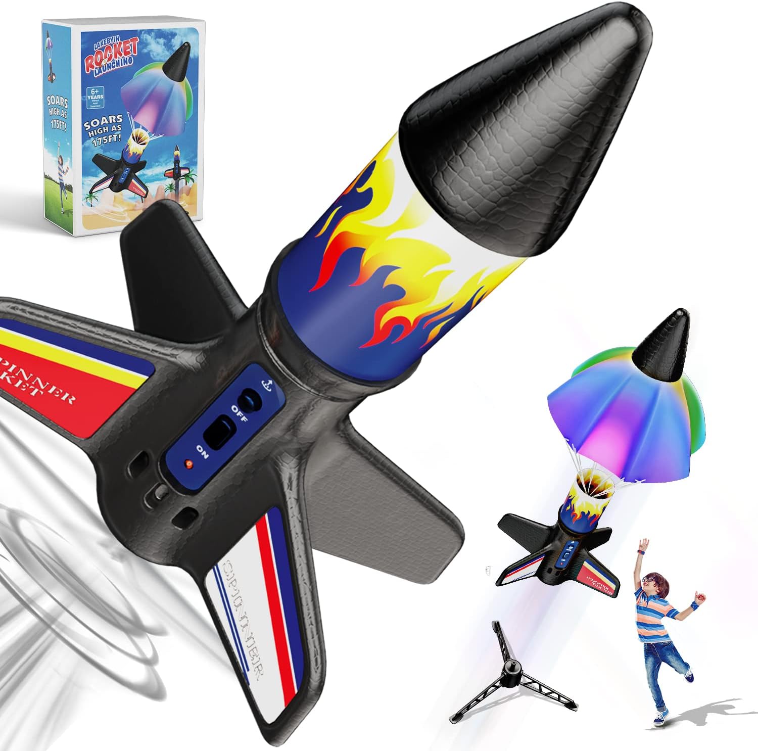 Rocket Launcher for Kids, Electric Flying Model Rocket with Parachute Recovery,...