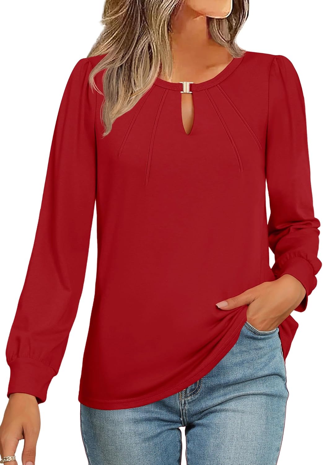 AKEWEI Womens Fall Long Sleeve Tops Work Casual Dressy Shirts for Women Keyhole...