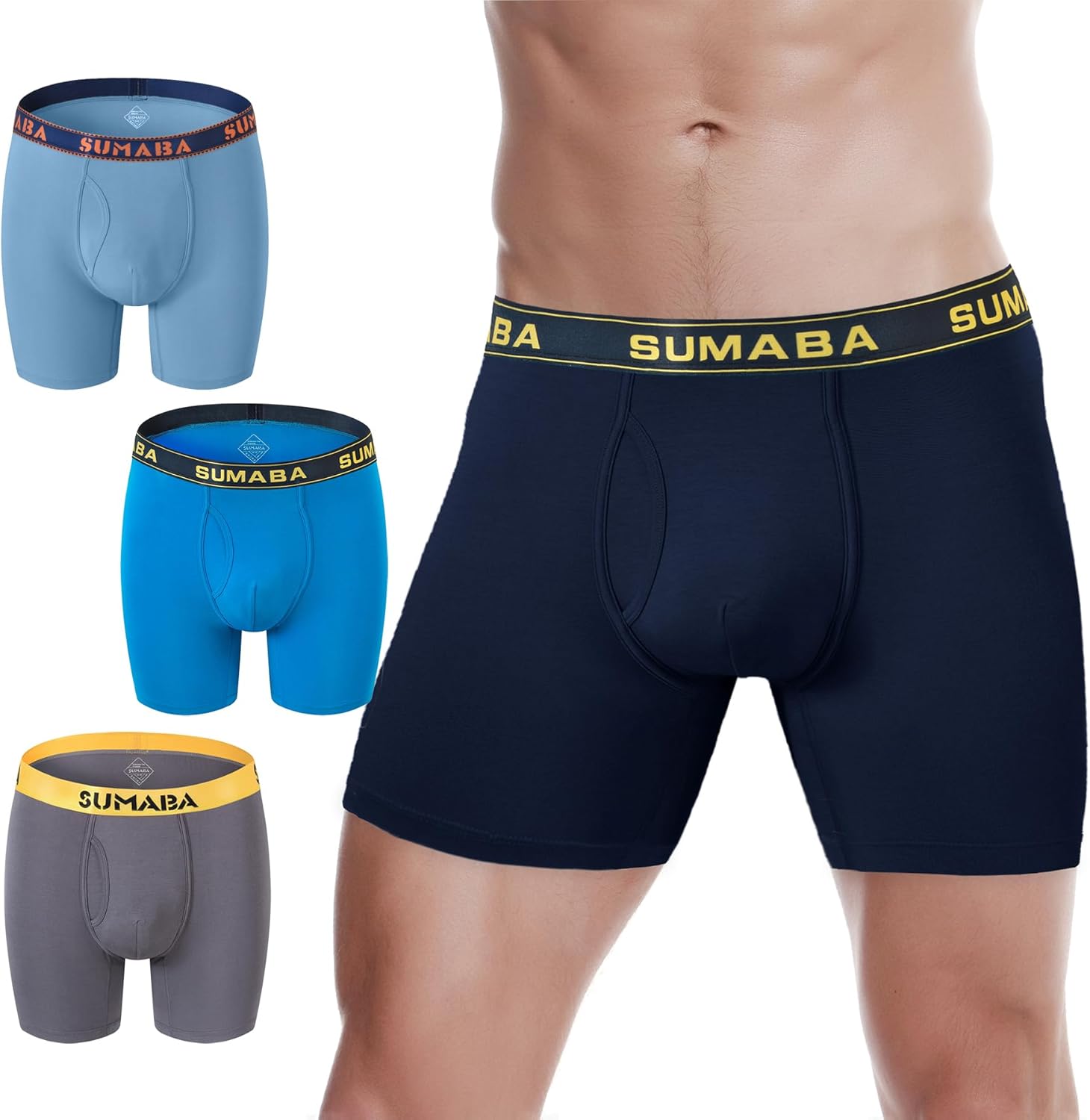 Long Leg Men Underwear 4 Pack, Special Boxer Briefs with Fly and Pouch, Innovati...