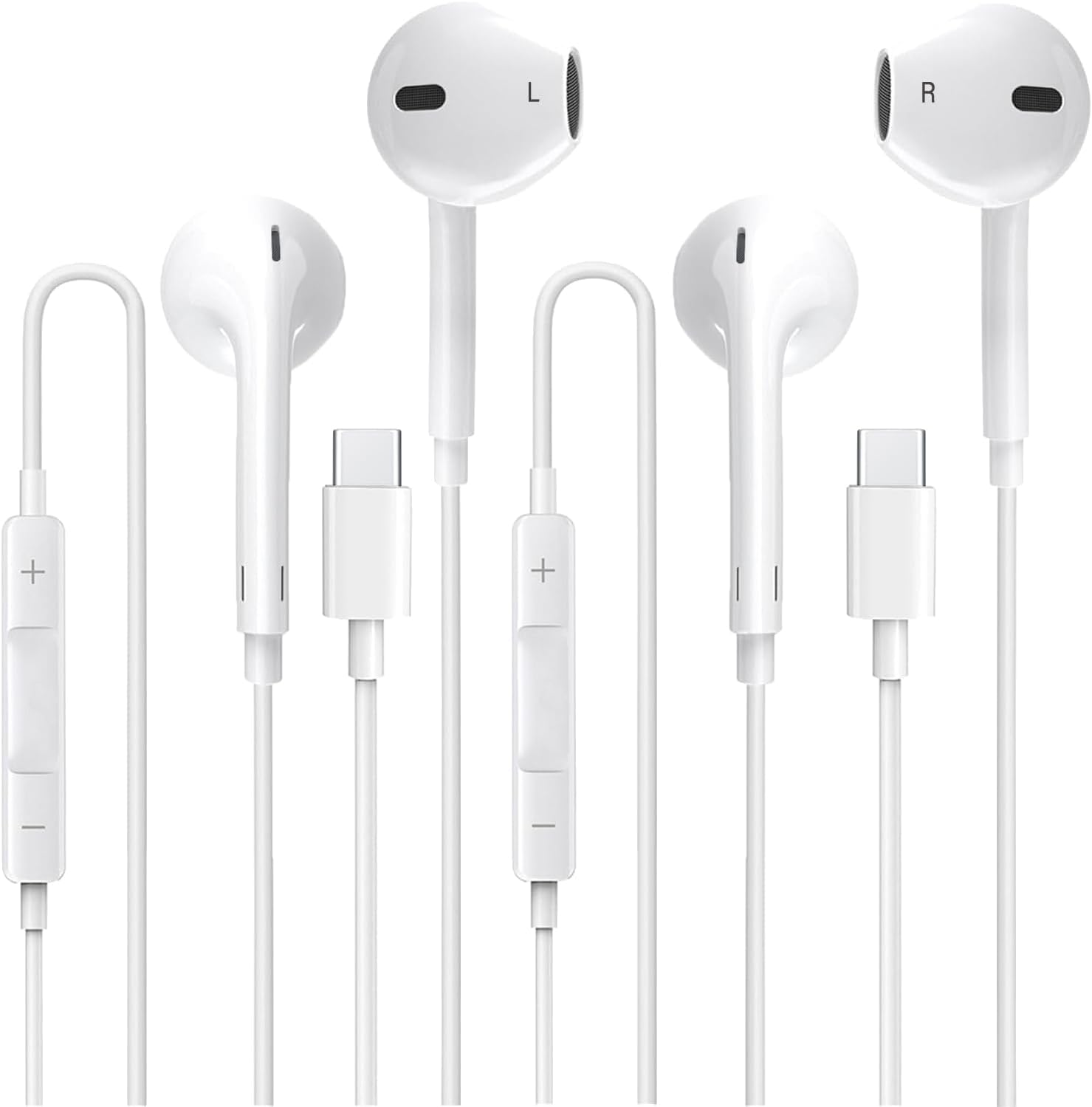 2 Pack USB C Headphones, [MFi Certified] In-Ear Type C Earphones Built-In Microp...