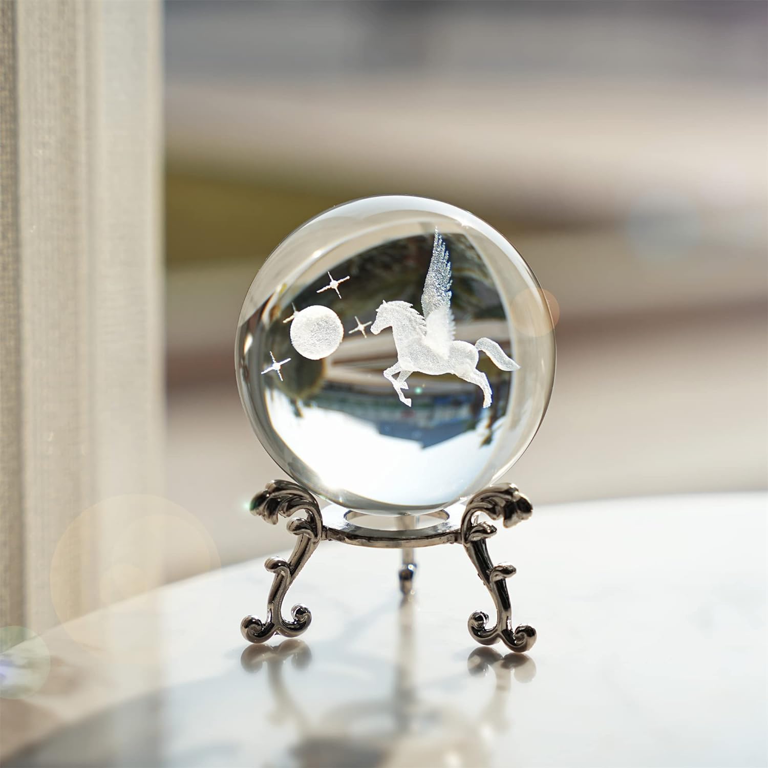 HDCRYSTALGIFTS 3D Laser Engraved Pegasus Crystal, Unique Decorative Ball with Si...