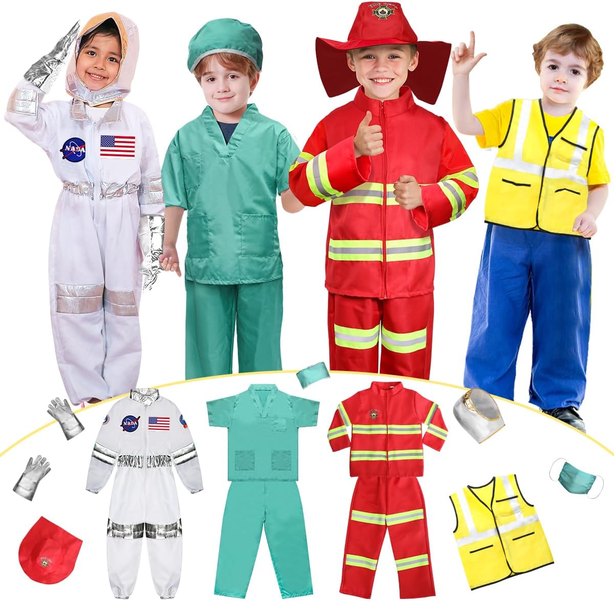 LOYO Kids Role Play Dress Up Clothes for 3-8 Years Old Play, 4 Sets Astronaut/Do...
