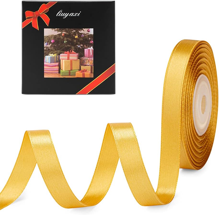 Solid Color Double Faced Gold Satin Ribbon, Premium Ribbons for Crafts, Elegant...