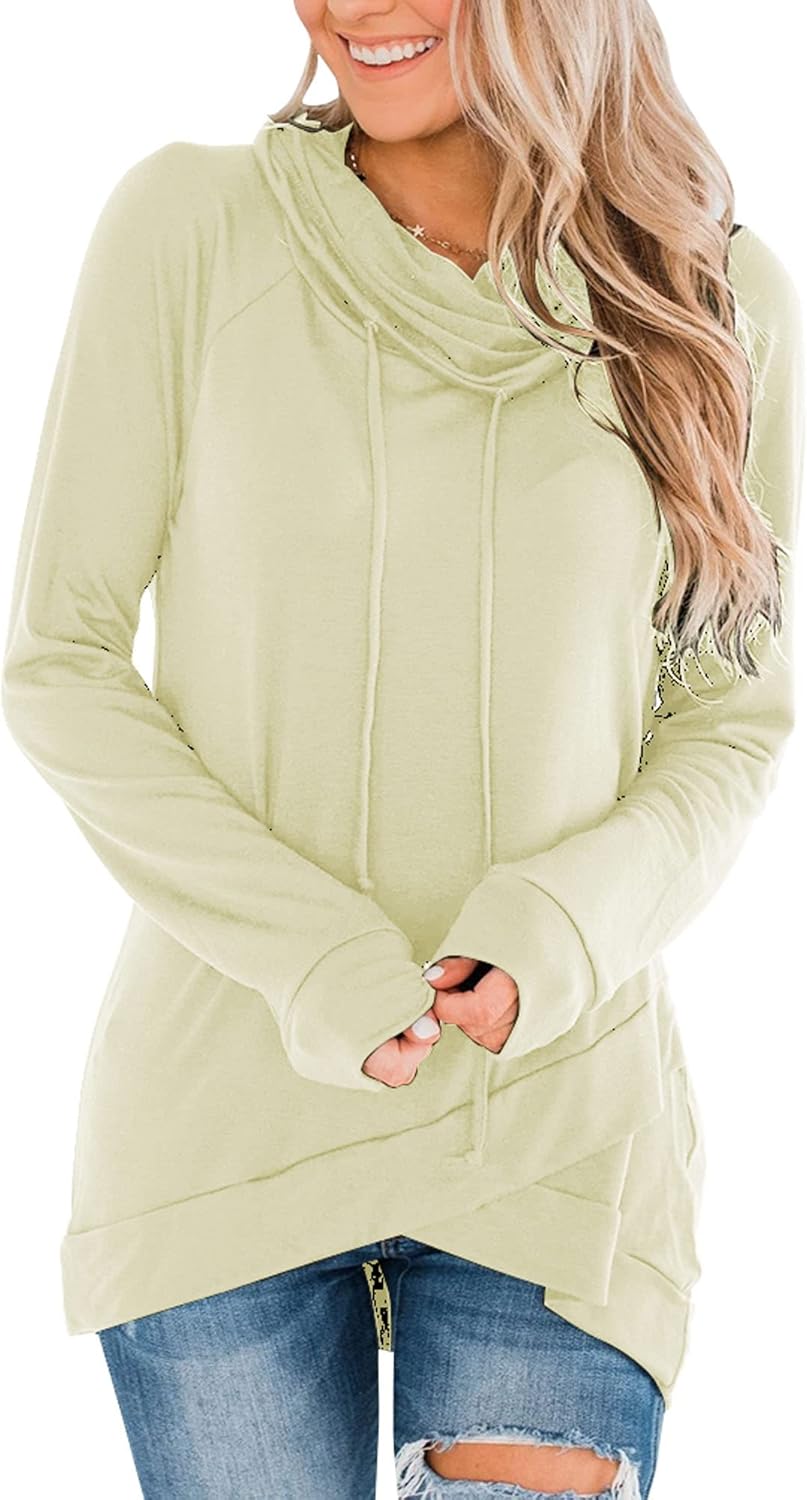 Fallorchid Womens Cowl Neck Tunic Tops Long Sleeve Pullovers Casual Drawstring S...