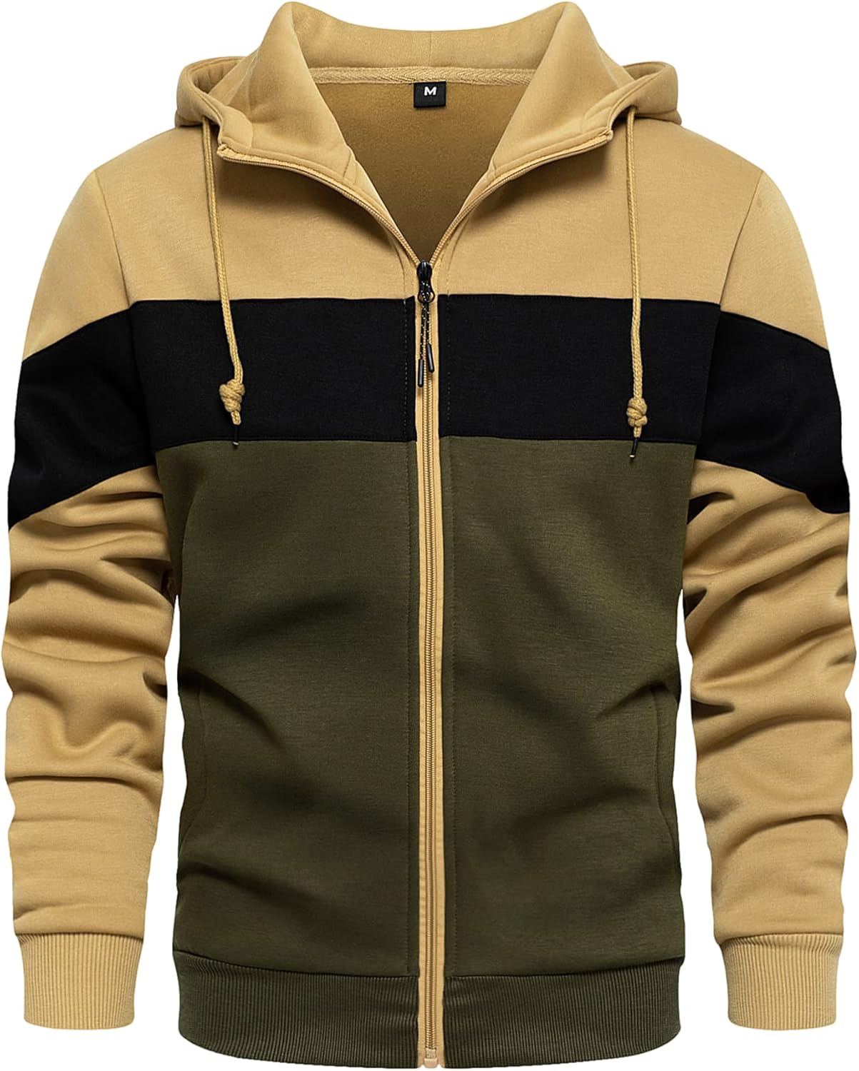 Wirltte Mens Hoodie Zip up Hoodies Color Block Hooded Sweatshirt Long Sleeve Pat...