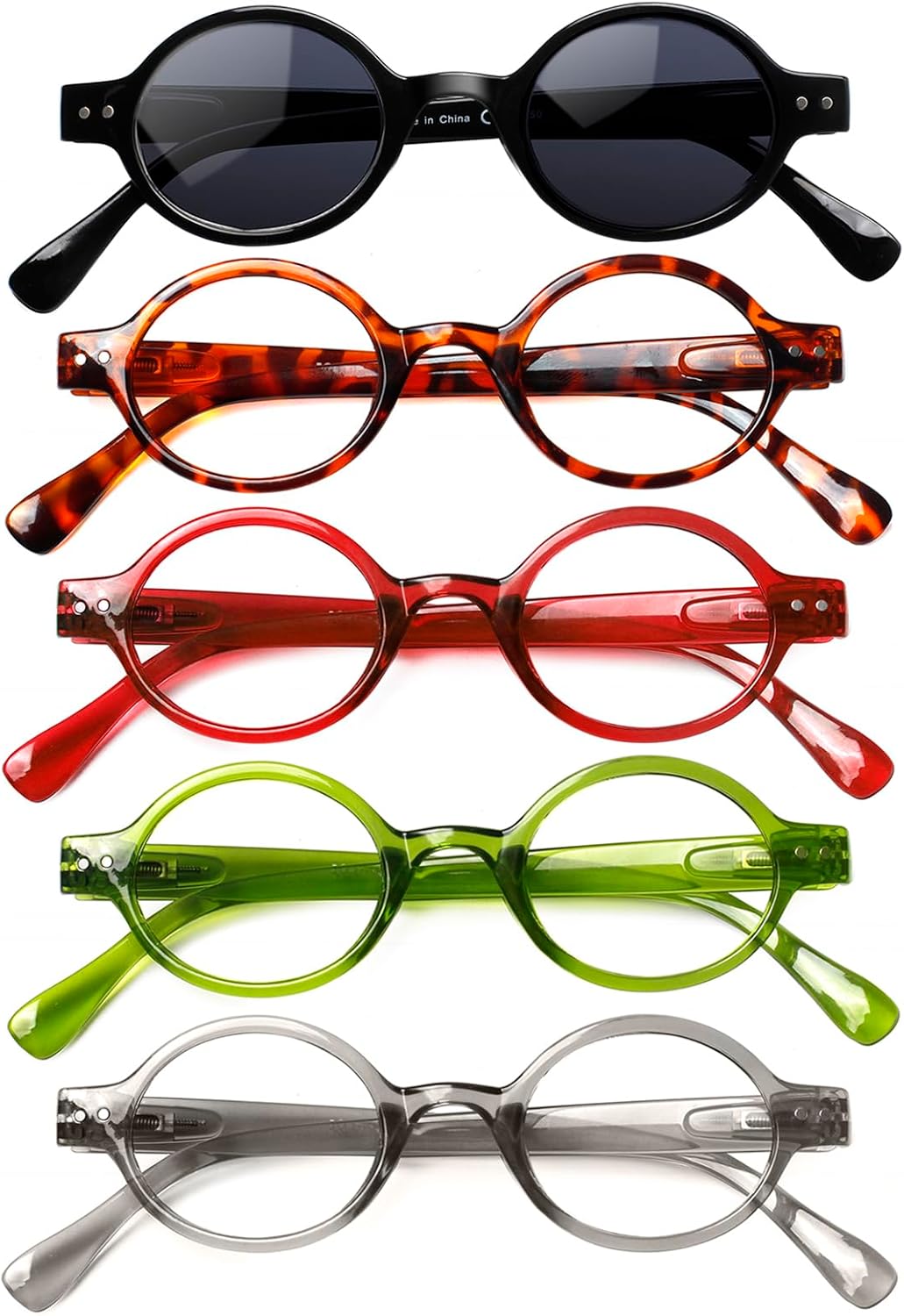 JOSCHOO 5 Pack Retro Round Reading Glasses Mini Small Comfortable Readers for Wo...