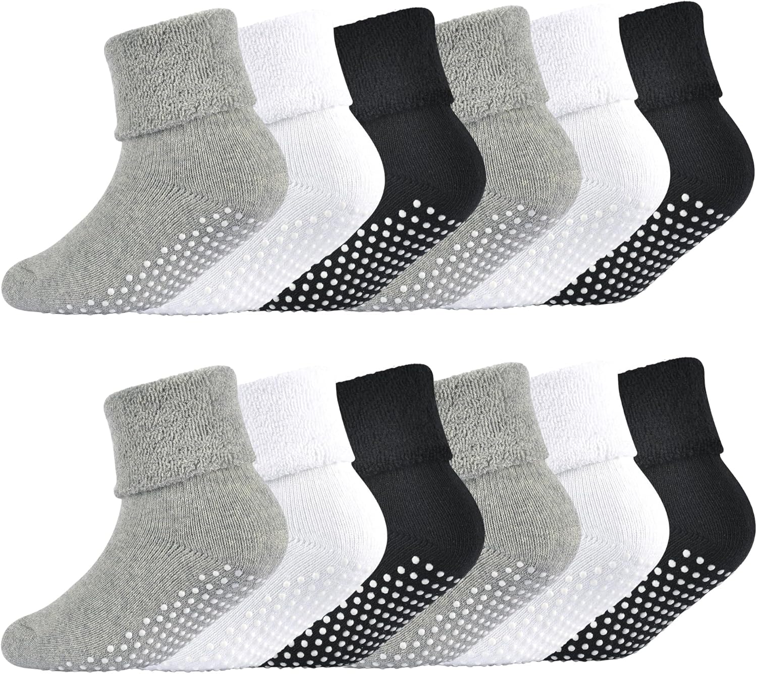 Toddler Socks with Grips Baby Non Slip Socks Turn Cuff Cotton Warm Ankle Crew So...