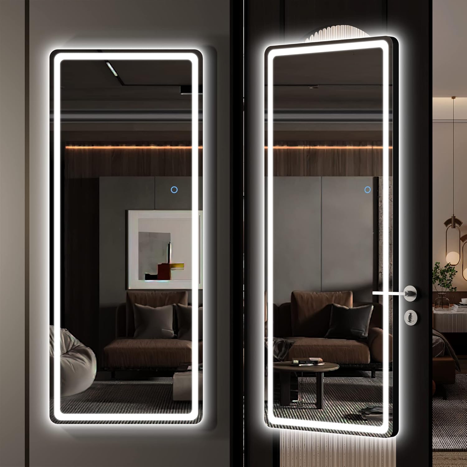 Hasipu LED Door Mirror Full Length, 44.1" x 15.8" Lighted Over The Door Hanging...