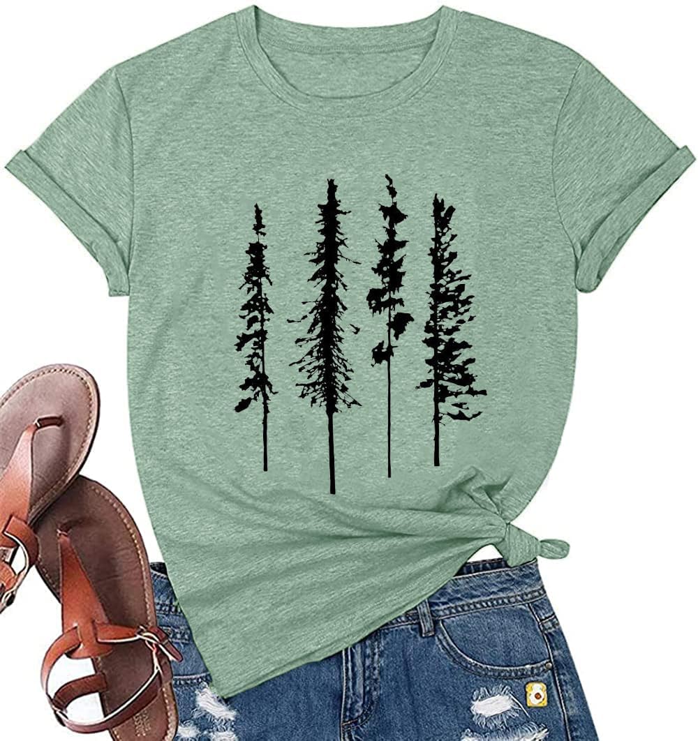 Funny Graphic Women Skinny Pine Tree Shirt Summer Hiking Camping Athletic Tees N...