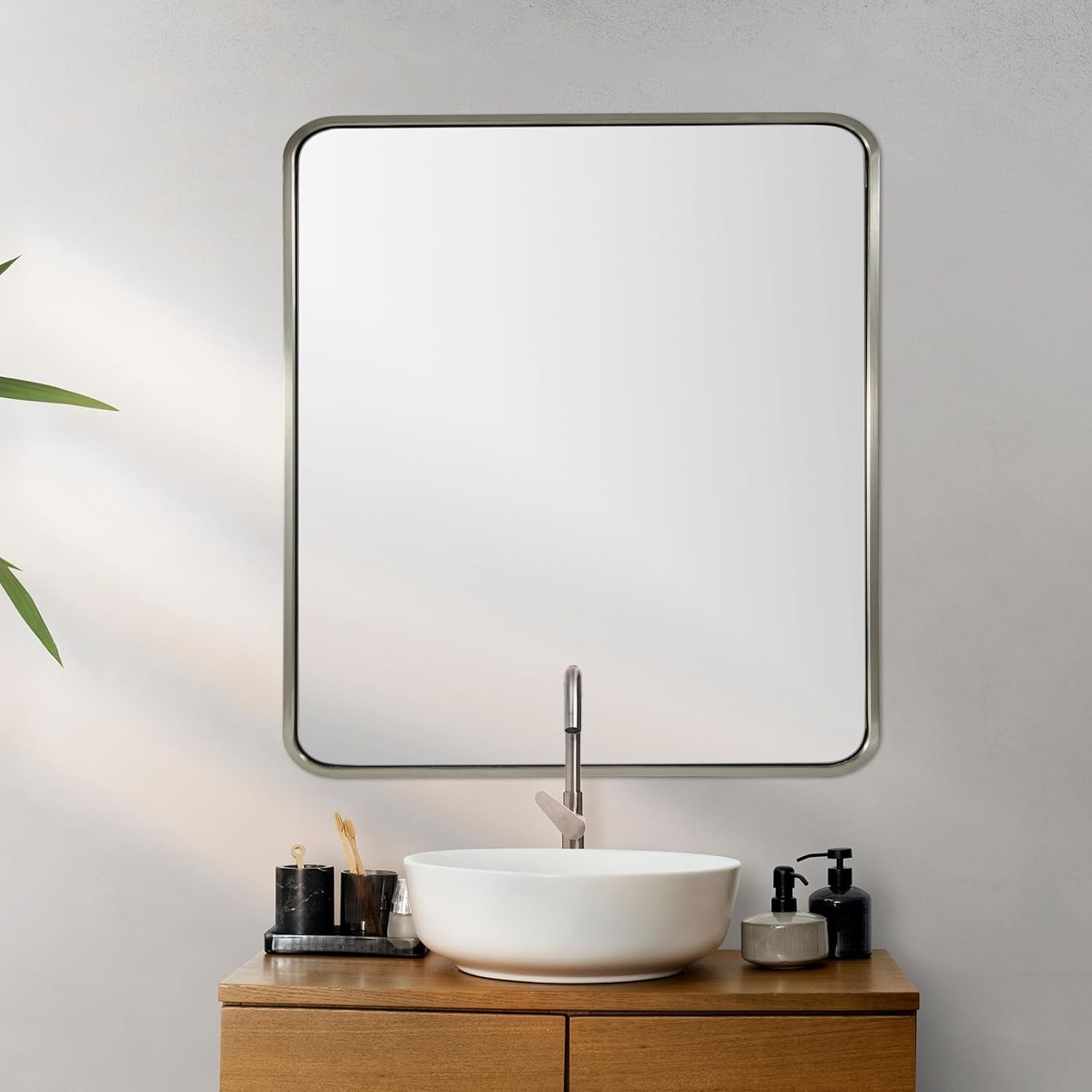 ANDY STAR 40x36 Inch Brushed Nickel Bathroom Mirror, Rounded Rectangle Bathroom...