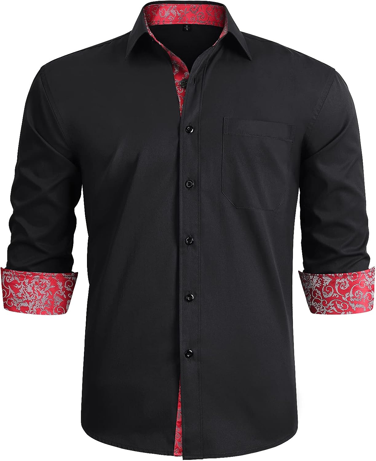 HISDERN Men's Inner Contrast Shirt Casual Formal Classic Button Down Dress Shirt...