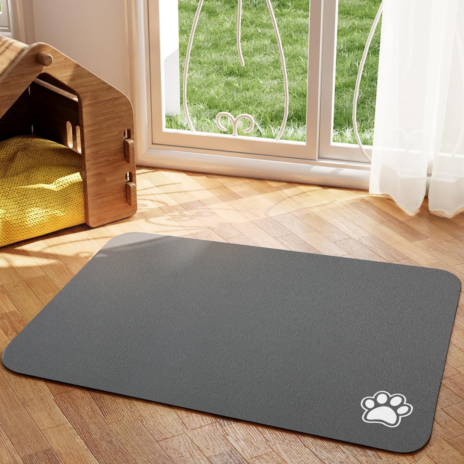 Pet Feeding Mat - Dark Grey 18"x 28" | Absorbent Dog Mat for Food and Water, No...