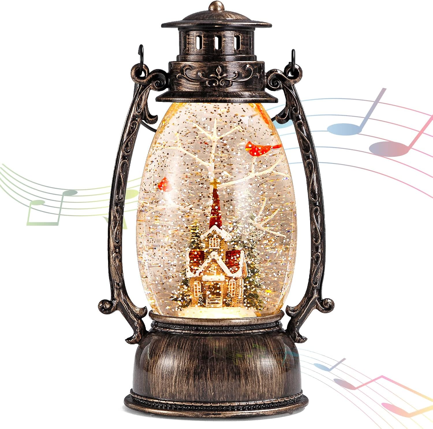 Christmas Snow Globe Lantern, Christmas Village Church Scene Lighted Snow Globes...