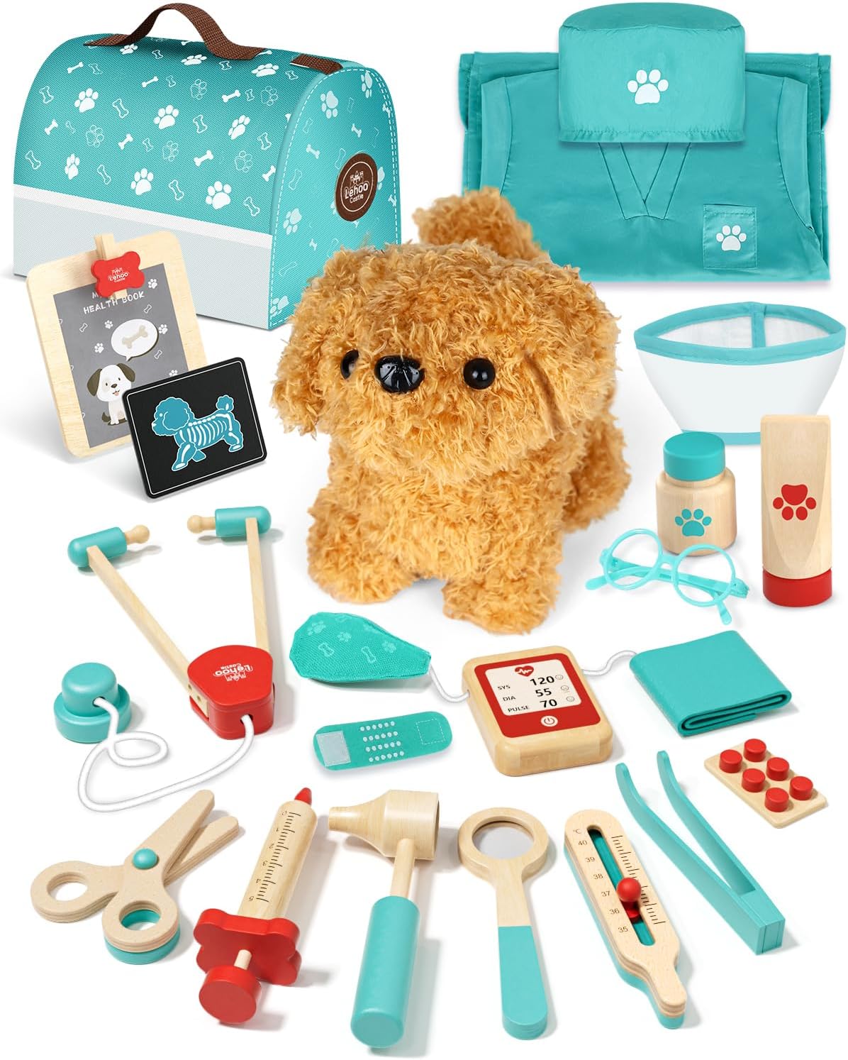 Lehoo Castle Wooden Doctor Kit for Kids, Vet Play Sets for Kids, Veterinarian Ki...