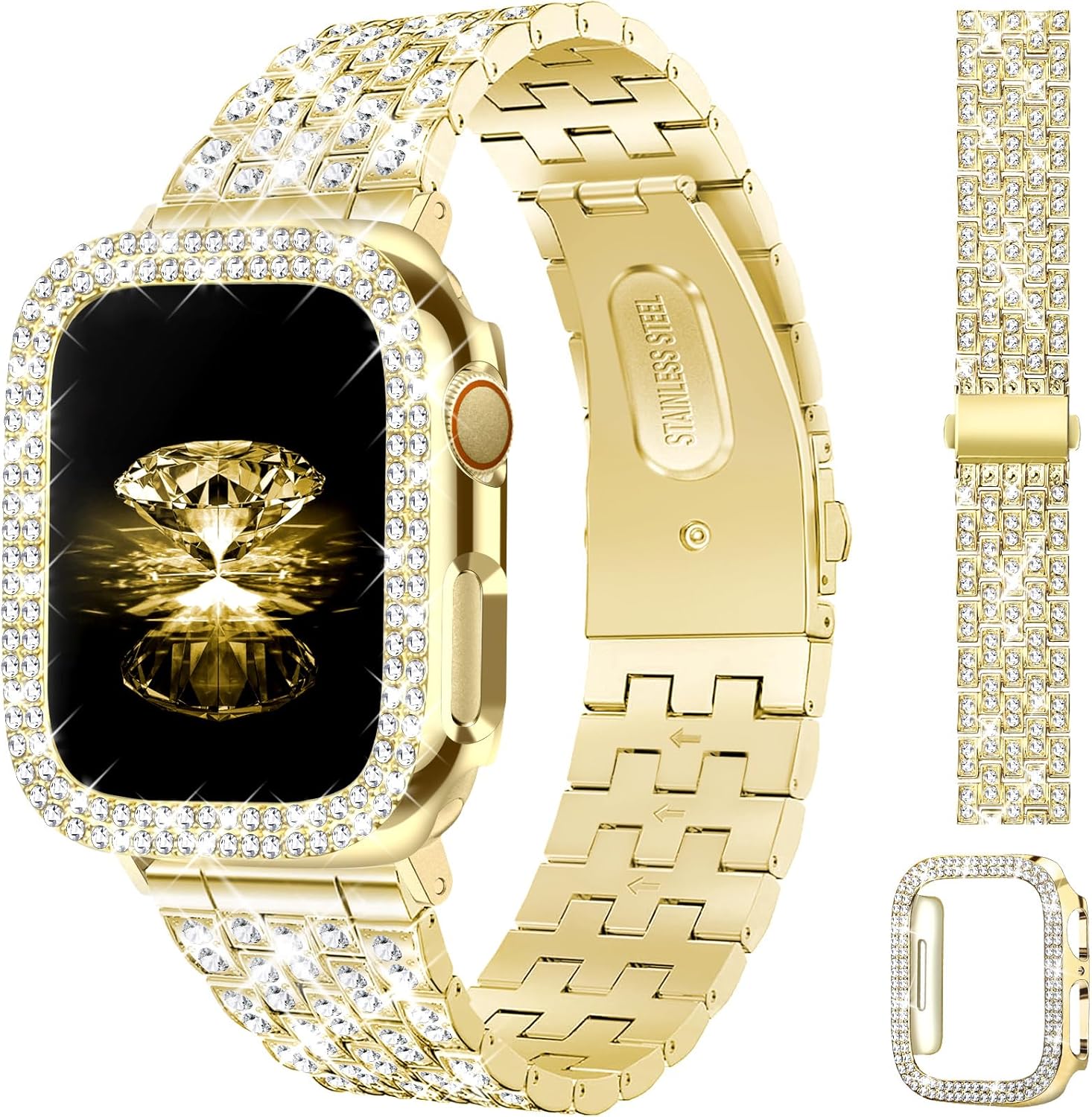 JR.DM Diamond Bands with Bling Case Women Compatible with Apple Watch 40mm 38mm...