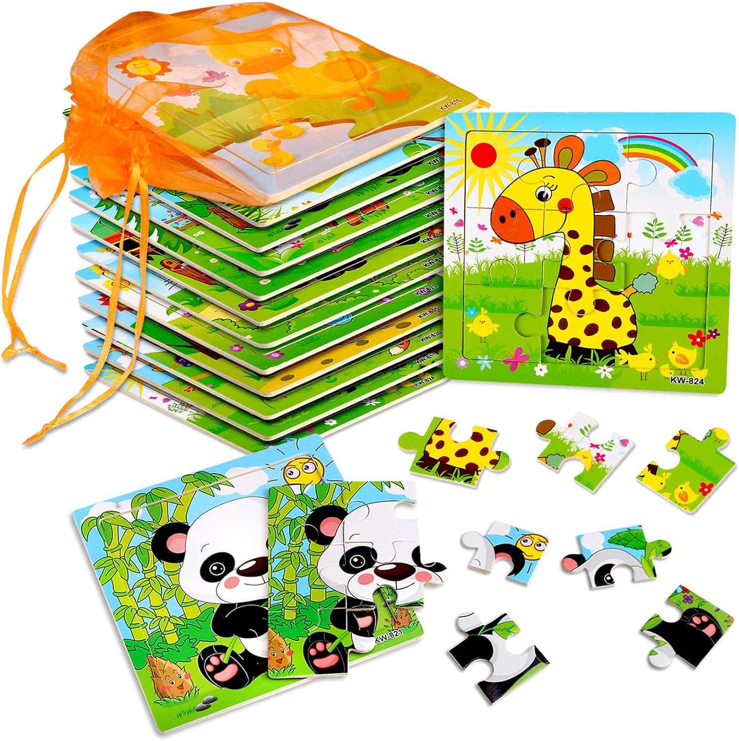 SANNIX Wooden Animals Jigsaw Puzzles, Special Jigsaw Puzzles for Toddlers, Innov...