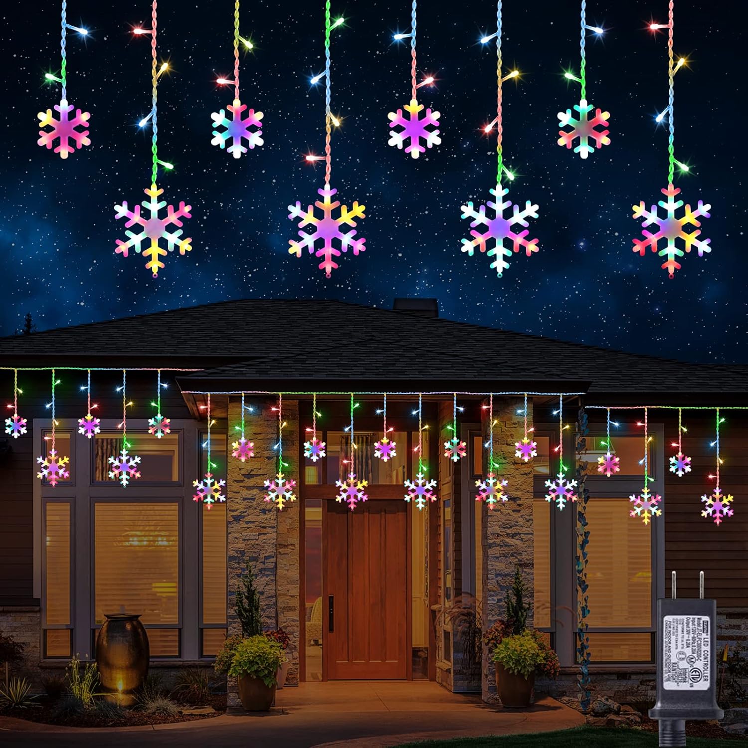 Christmas Snowflake Lights, 17.22ft 264 LED Icicle Lights Outdoor with 22 Drops,...