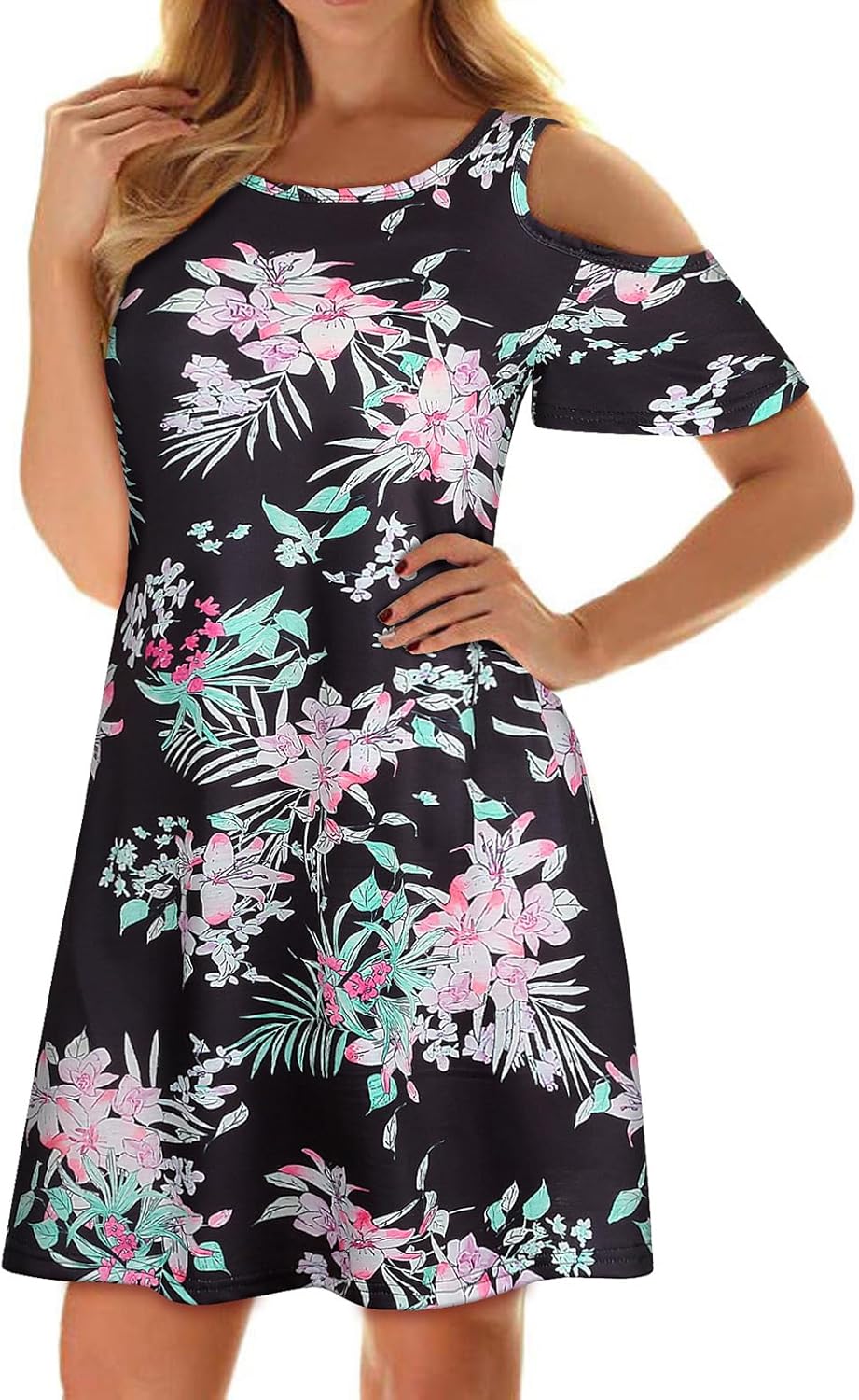 Misyula Style Womens Summer Dress, Special Floral Flowy T-Shirt Dress with Pocke...