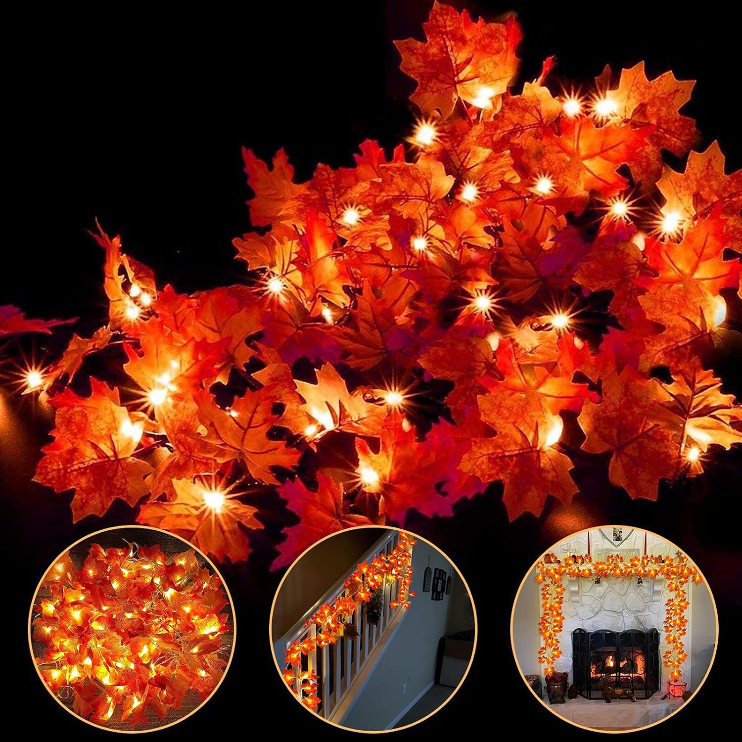 4 Pack Fall Decor Fall Garland with Lights Thanksgiving Fall Decorations for Hom...