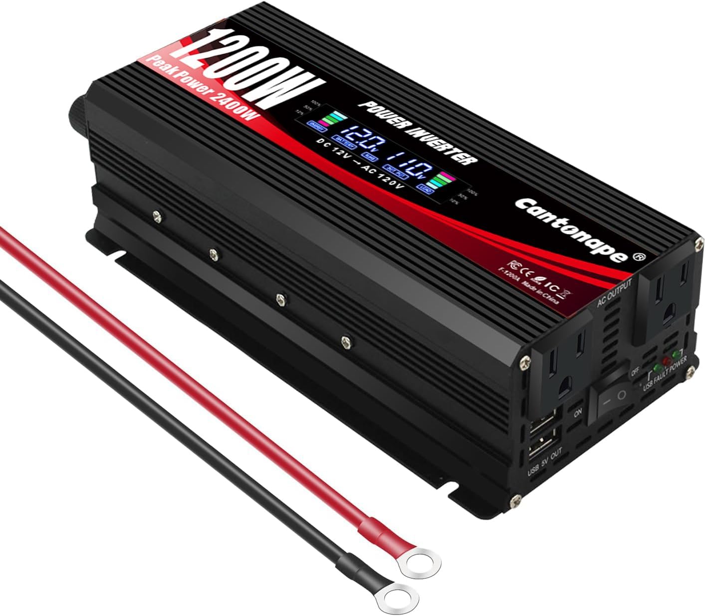 1200W/2400W(Peak) Car Power Inverter DC 12V to 110V AC Converter with LCD Displa...