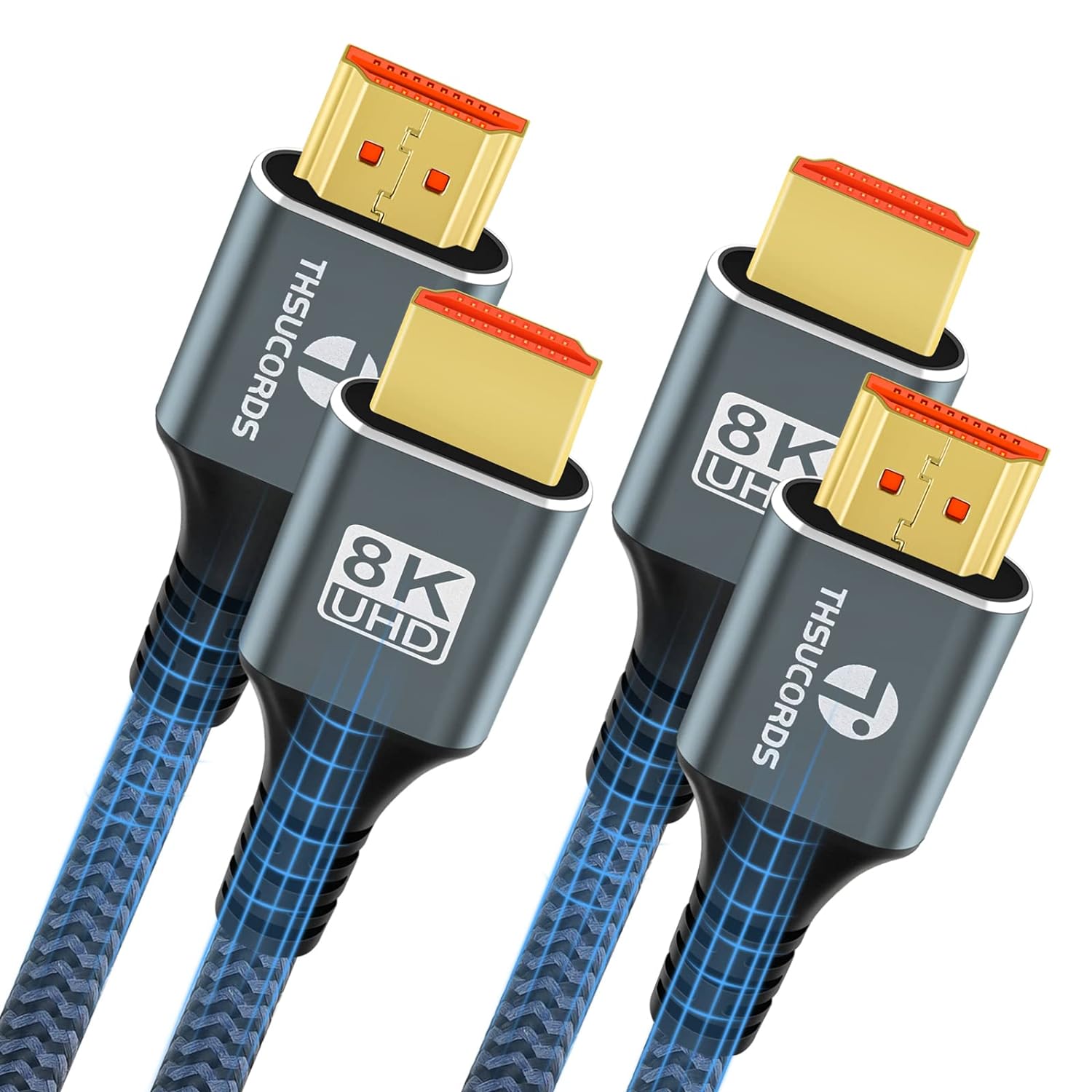 Thsucords 8K 4K HDMI Cable 2M 2 Pack, High Speed Braided HDMI 2.1 Lead Supports...