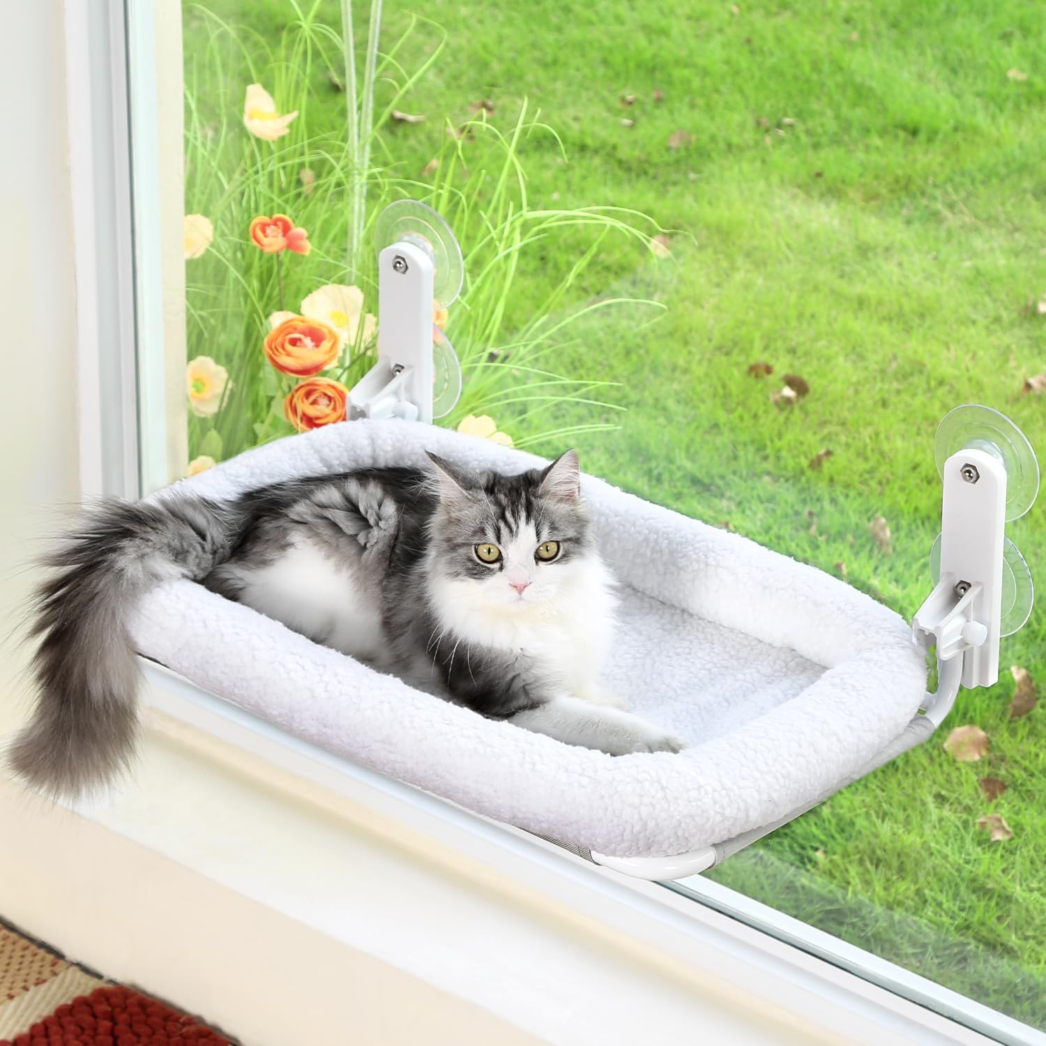 Foldable Cat Hammock for Window - Cordless, Embeded Machine Washable Padded Bed,...