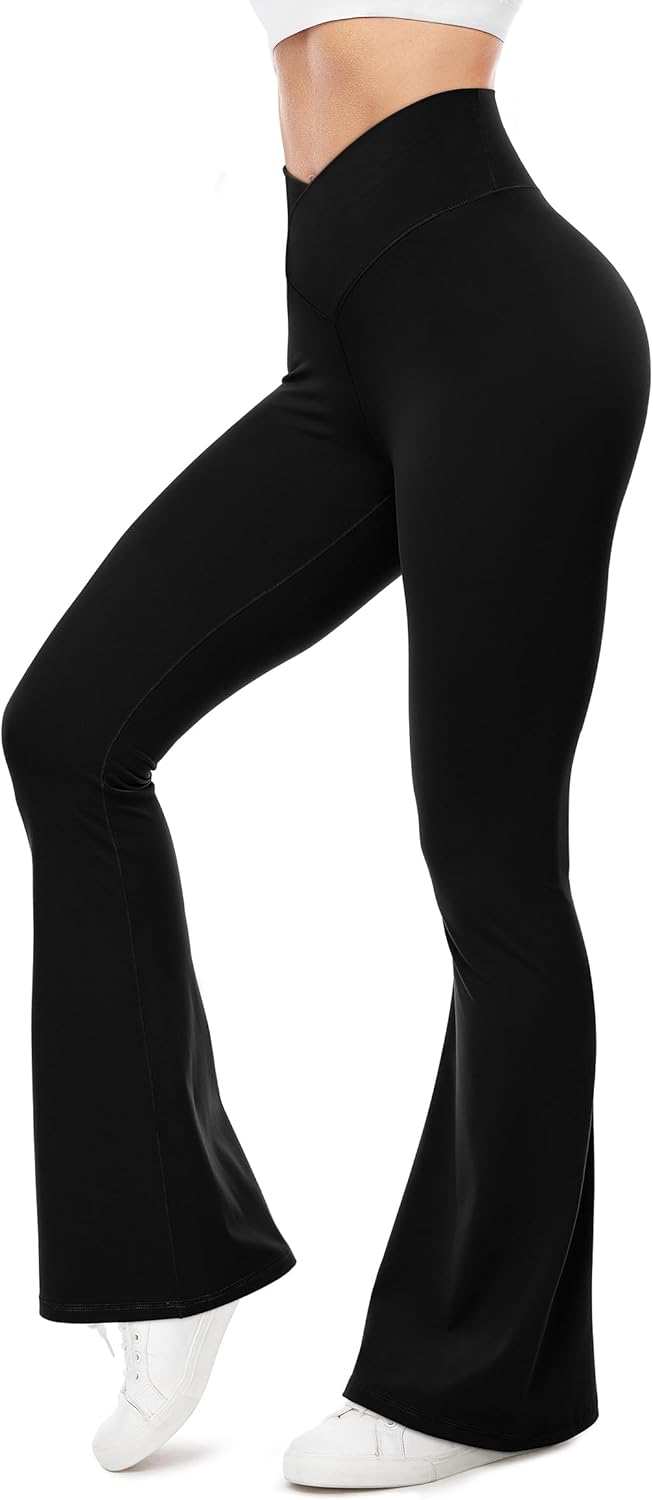 UEU Flare Leggings for Women with Tummy Control, V Crossover High Waisted Yoga P...