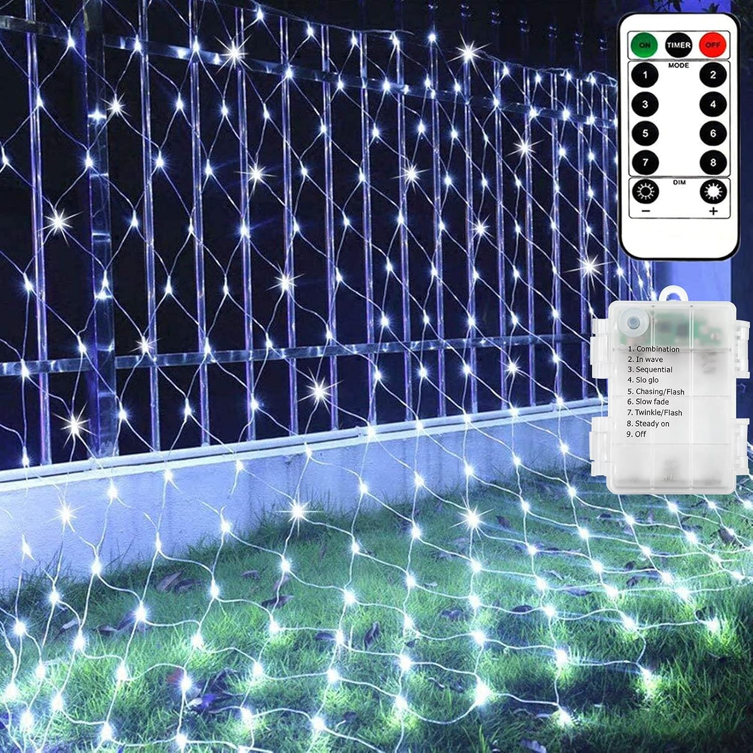 1.5m x 1.5m Garden Net Lights String Cool White, Battery 100 LED Fairy Lights Wa...