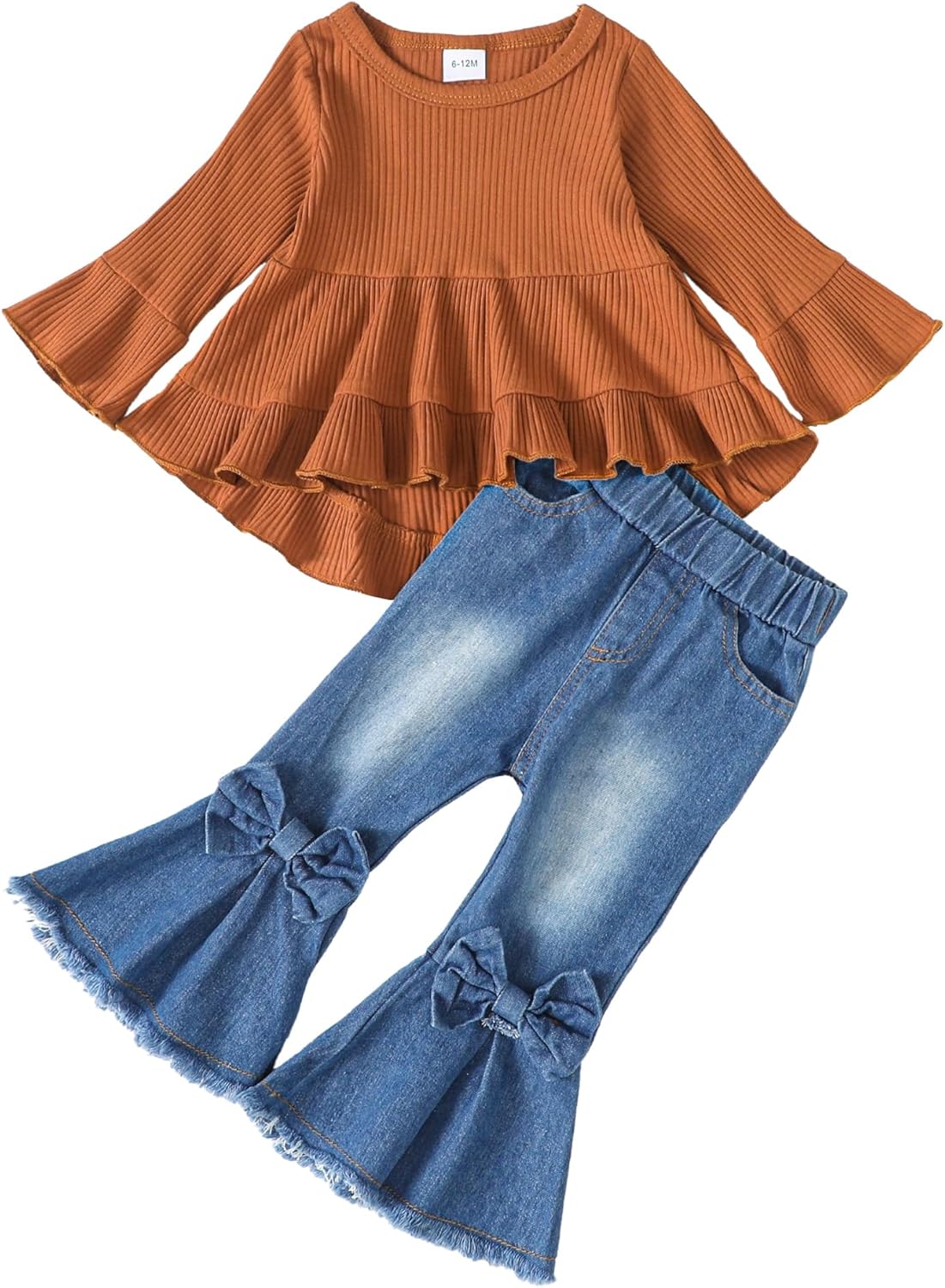 Kucnuzki Toddler Baby Girls Clothes Long Sleeve Shirt Top Flare Denim Jeans Cute...