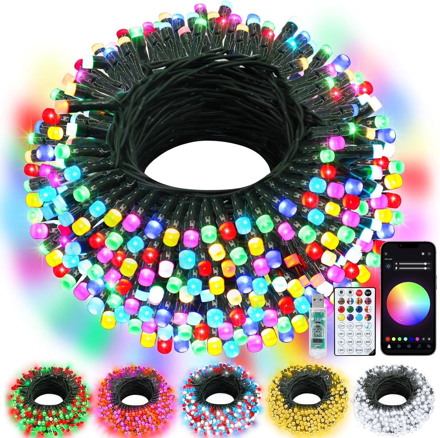 echosari Christmas Smart String Lights RGB Color Changing IC, 100 LED 33Ft Fairy...