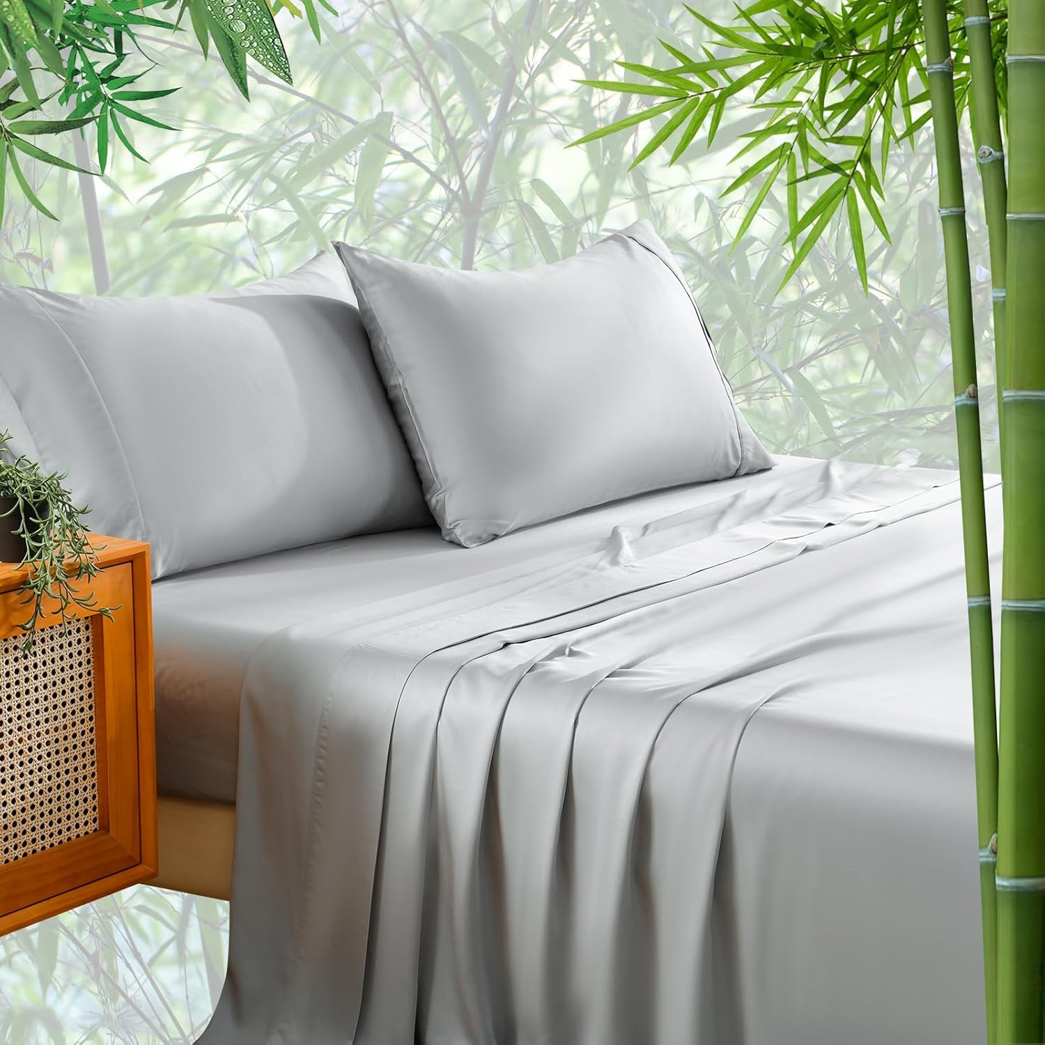 Bedlifes Queen Size Sheet Set Cooling Sheets Rayon Derived from Bamboo-400TC Bre...