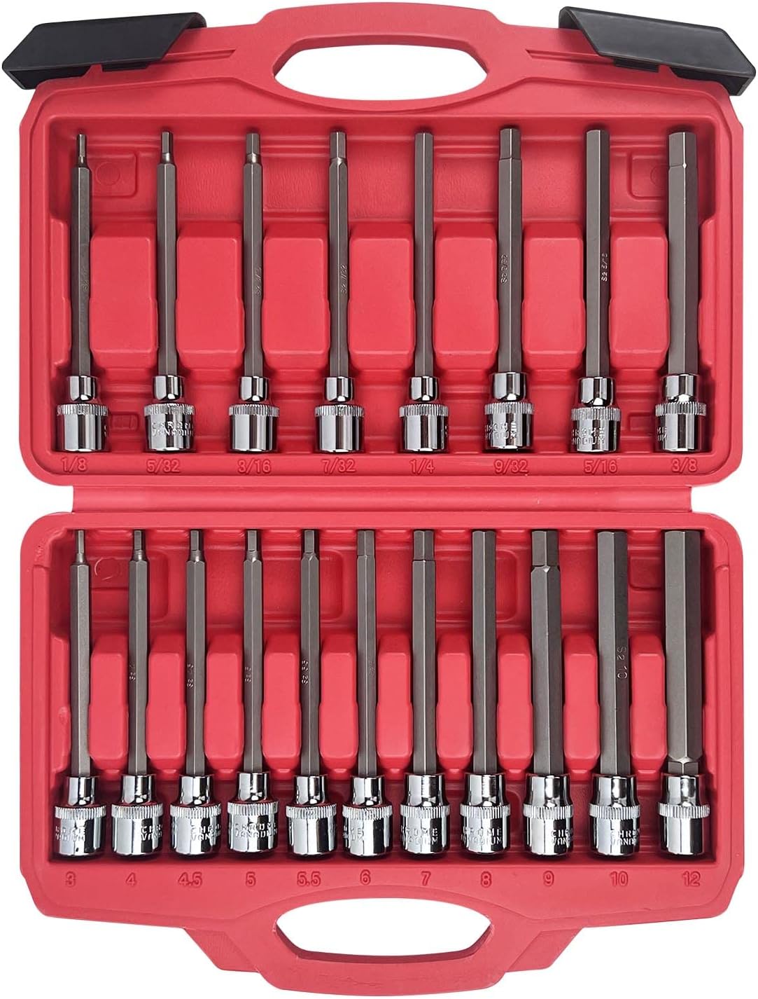 AMM 19-Piece 3/8 Inch Drive Extra Long Allen Hex Bit Socket Set, Standard SAE &...