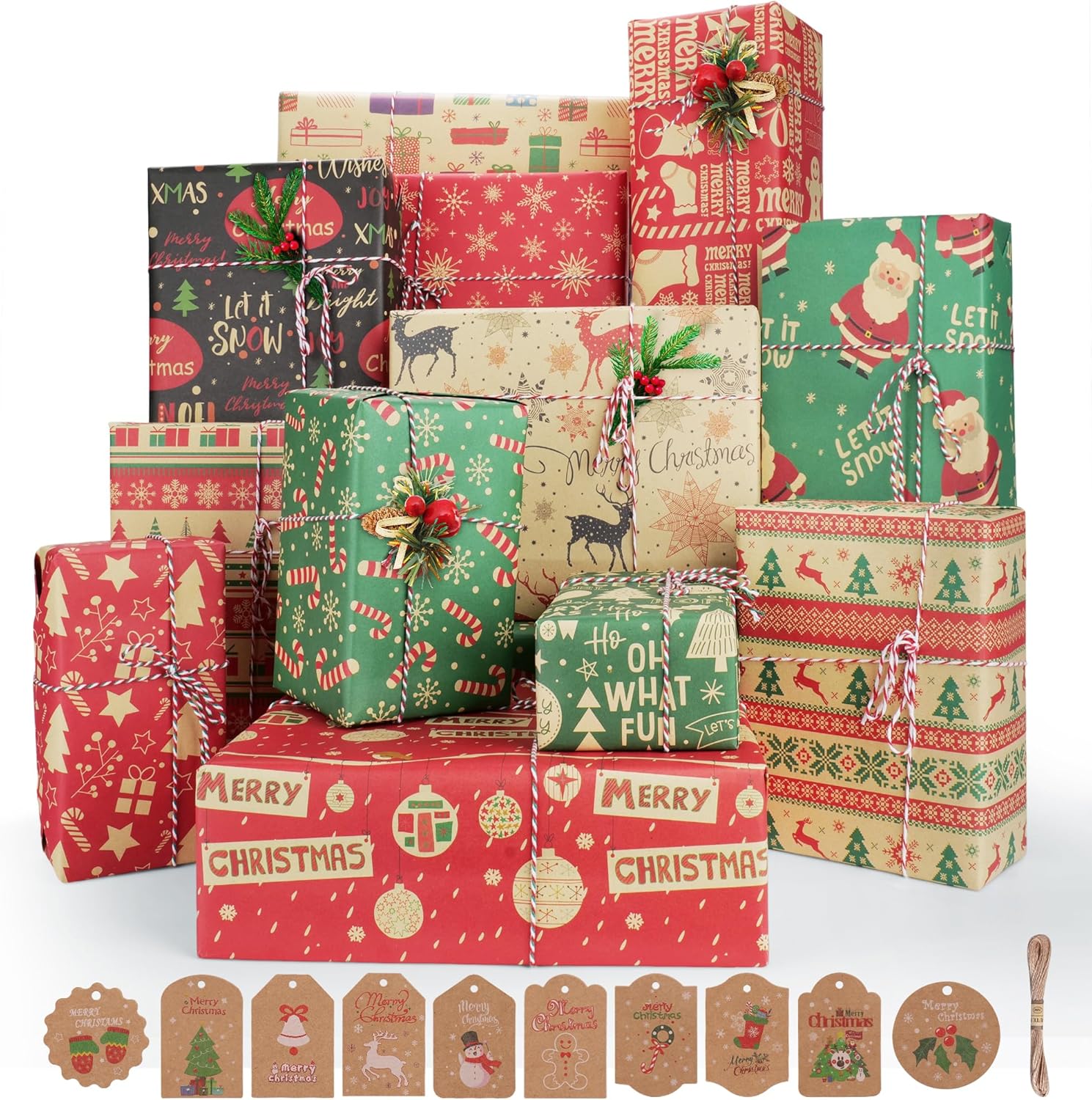 70 * 50cm Christmas Gift Wrapping Paper, 12 Sheets Xmas Wrapping Paper Recyclabl...