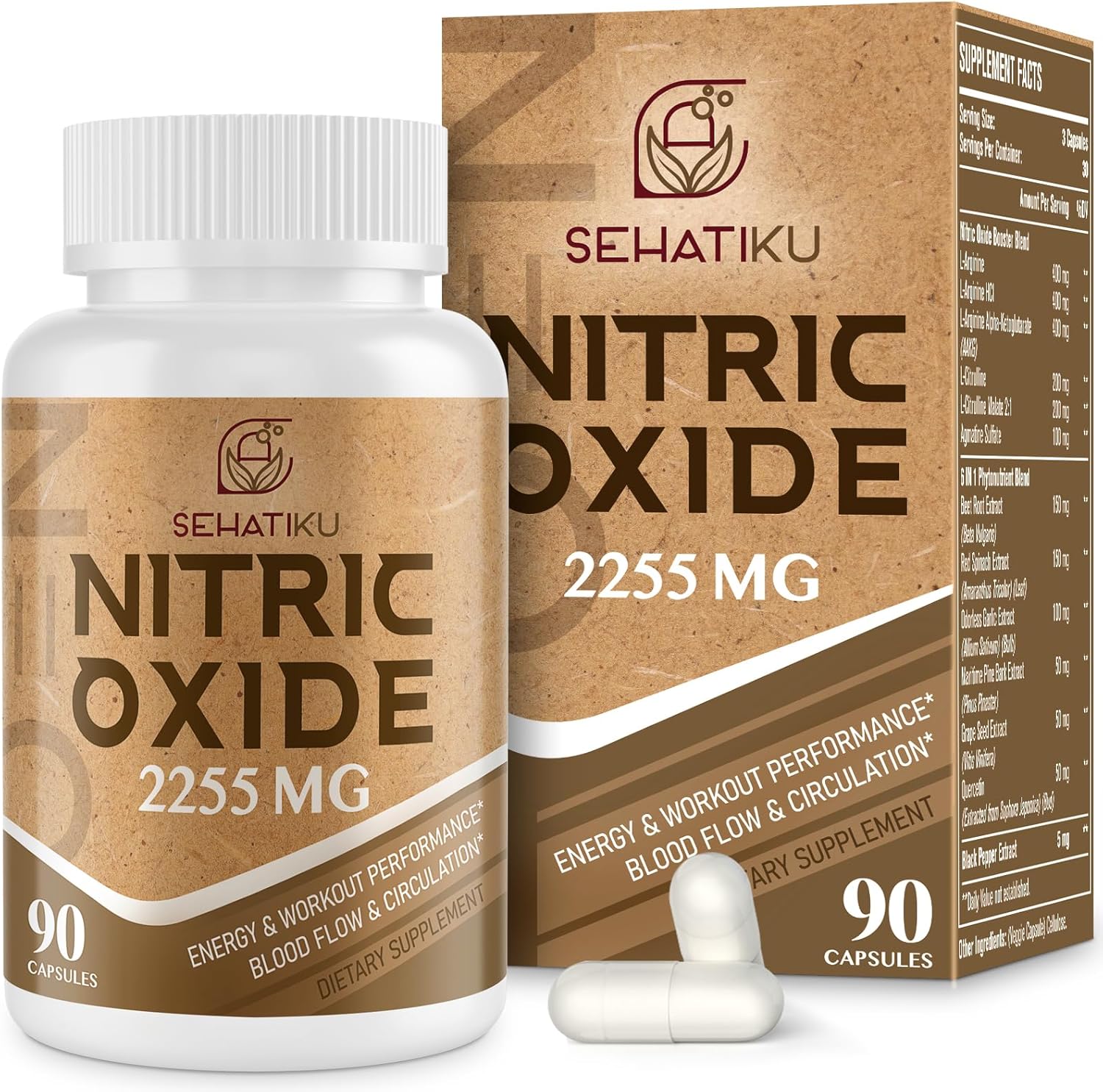 Nitric Oxide Supplement 2255 MG, Nitric Oxide Booster & 6-in-1 Phytonutrient Ble...