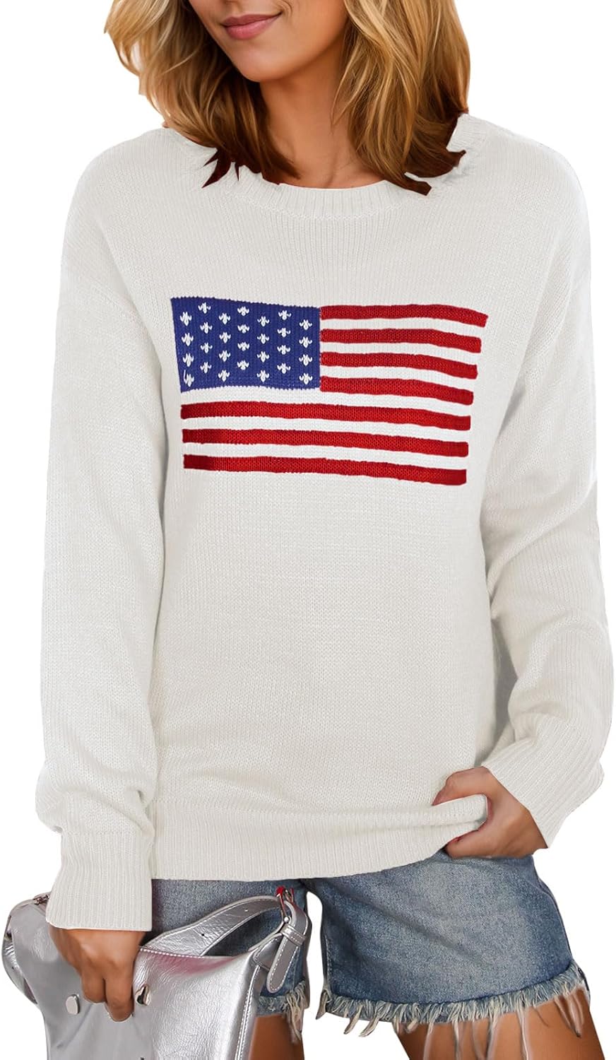 Alsol Lamesa Women's Cute Heart Sweater Long Sleeve Crewneck Pullover Ribbed Kni...