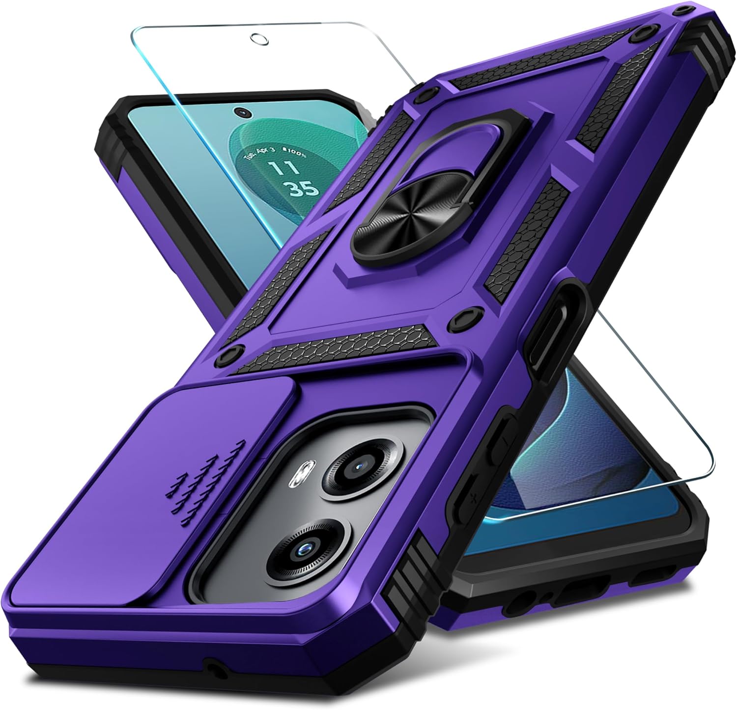 Janmitta Compatible with Moto G 5G 2024 Case Built in Slide Camera Lens Cover+Sc...