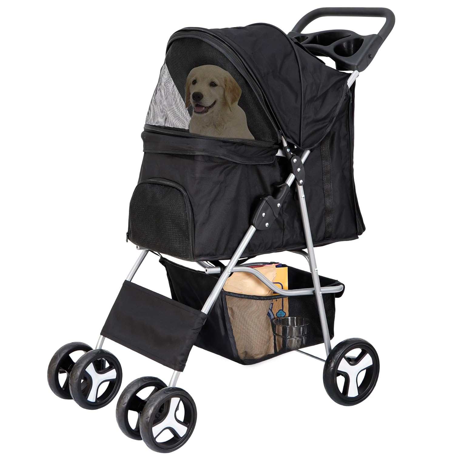 4 Wheels Pet Stroller Dog Cat Stroller for Small Medium Dog Cats Foldable Carrie...