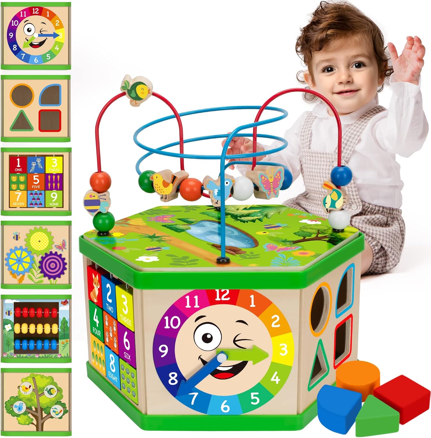 Wooden Activity Cube, Ideal Gift for 1 Year Old Kids, Special Playset for 12-18...