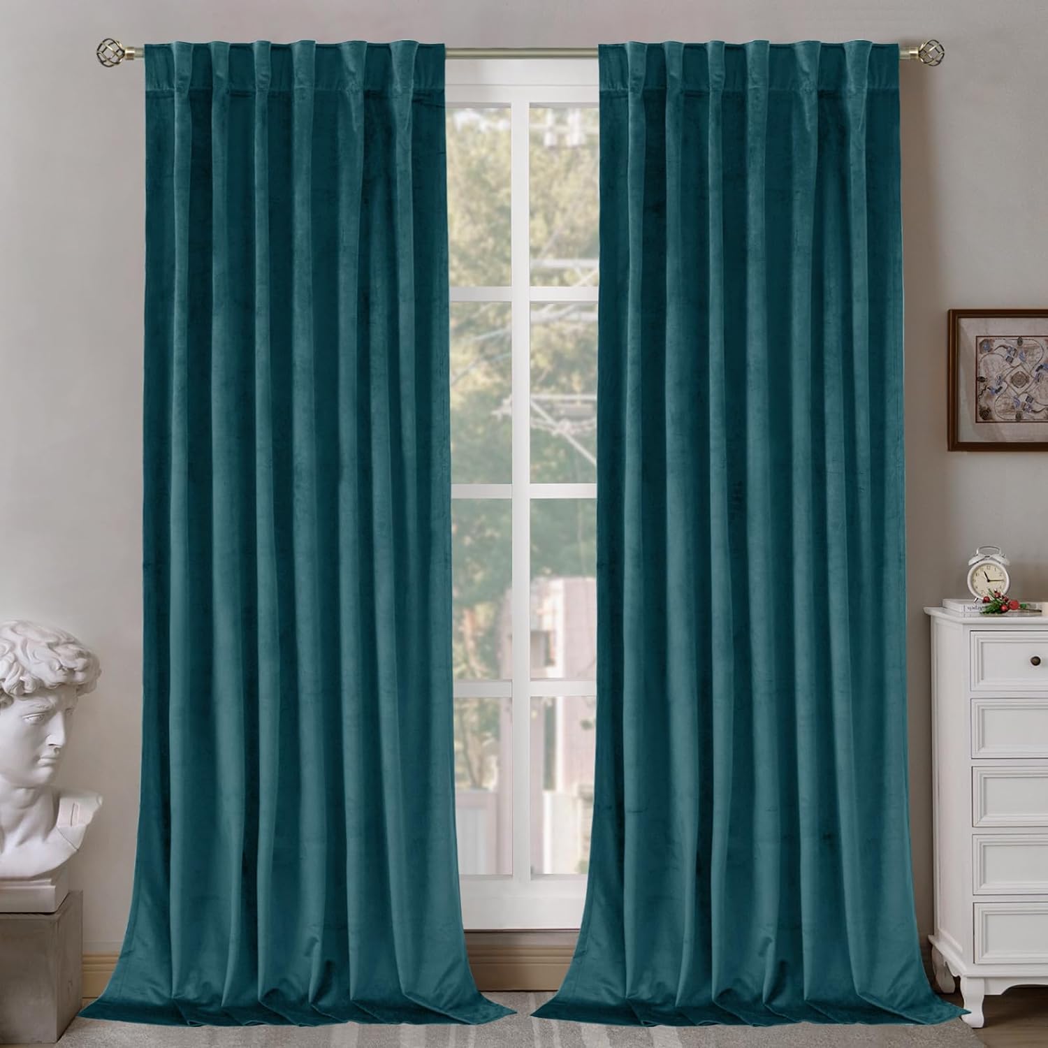 BGment Teal Velvet Curtains, Special Thermal Insulated Room Darkening Drapes Win...