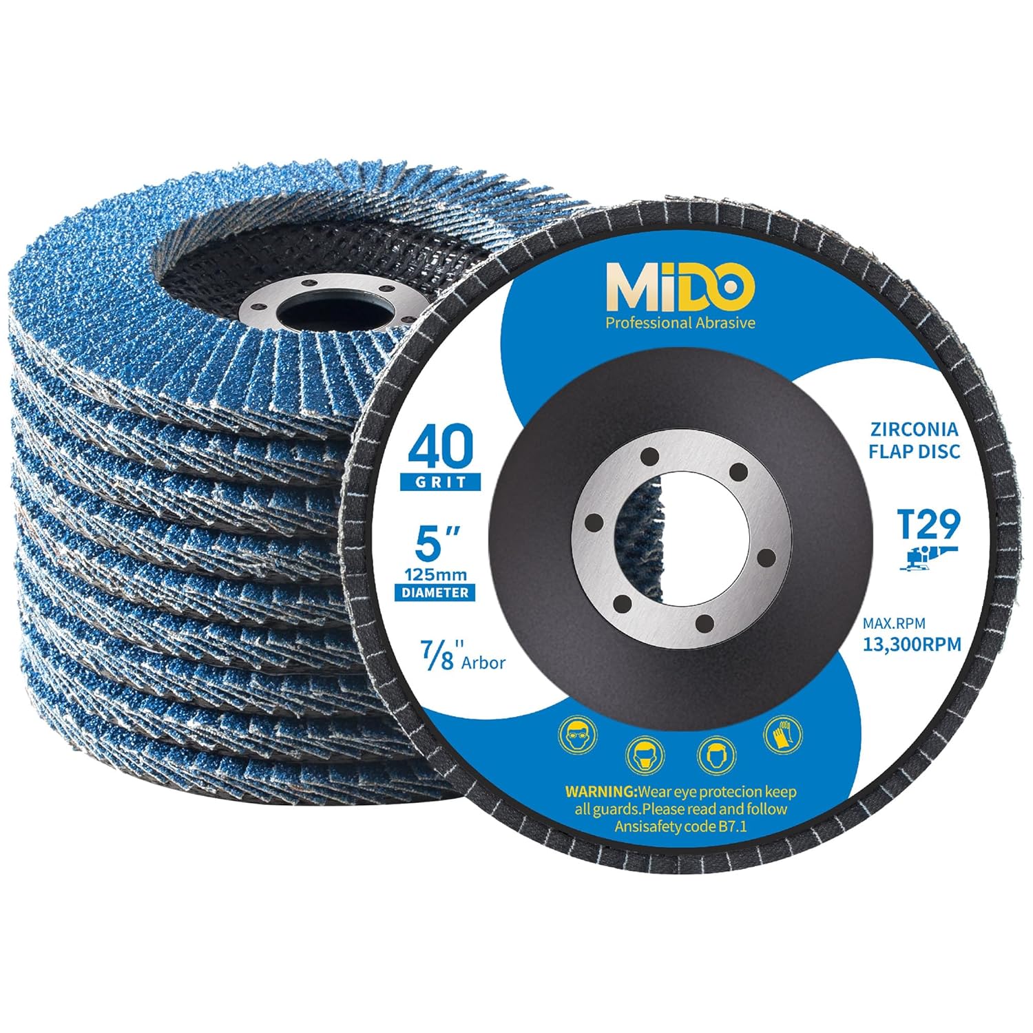 MIDO Professional Abrasive Flap Discs 125mm 10 PCS 40 Grit Abrasive Flap Disc Ty...