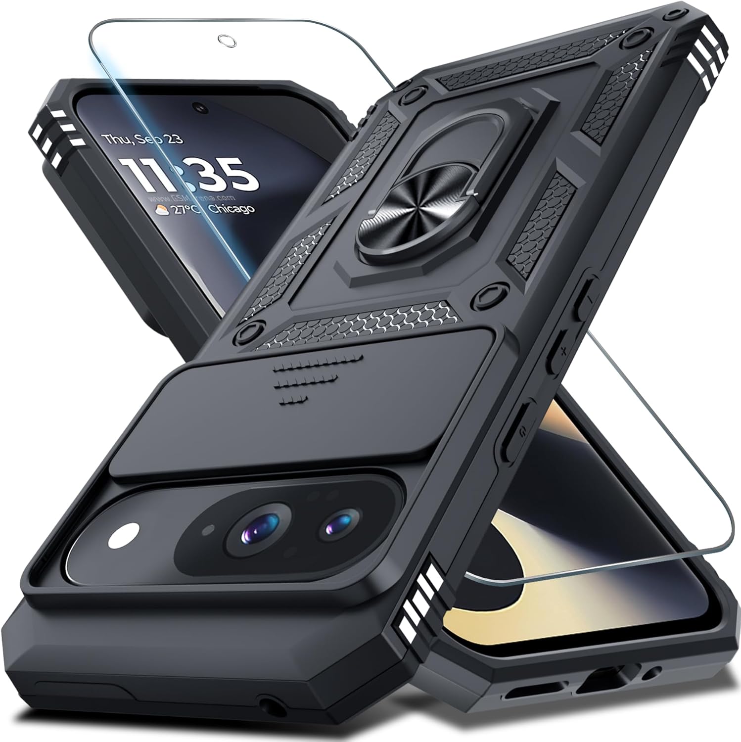 Janmitta Case Compatible with Google Pixel 9/9 Pro Built in Slide Camera Lens Co...