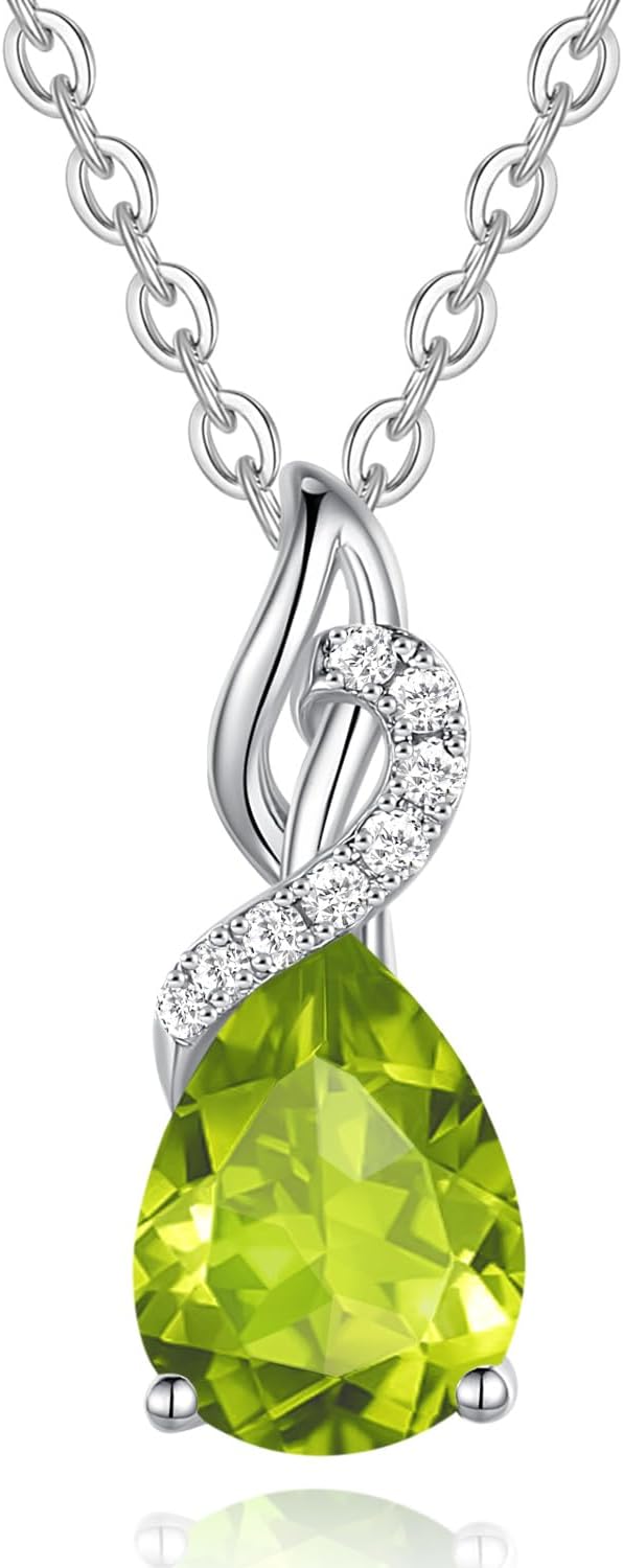 FANCIME 14K Solid White Gold Teardrop Pendant with Diamond Birthstone Necklace B...