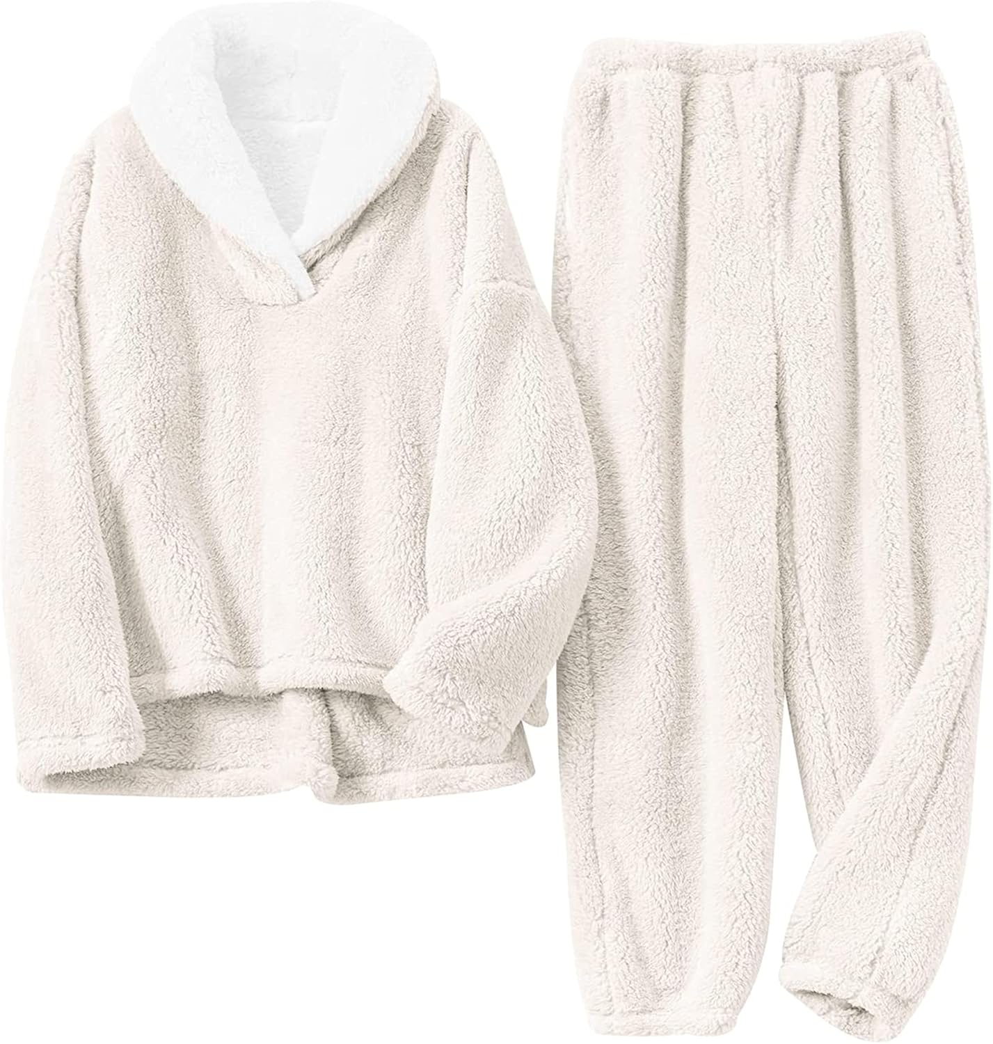 Springrain Fluffy Pajamas Set for Women Warm Fleece Pjs Set Pullover Pants Fuzzy...
