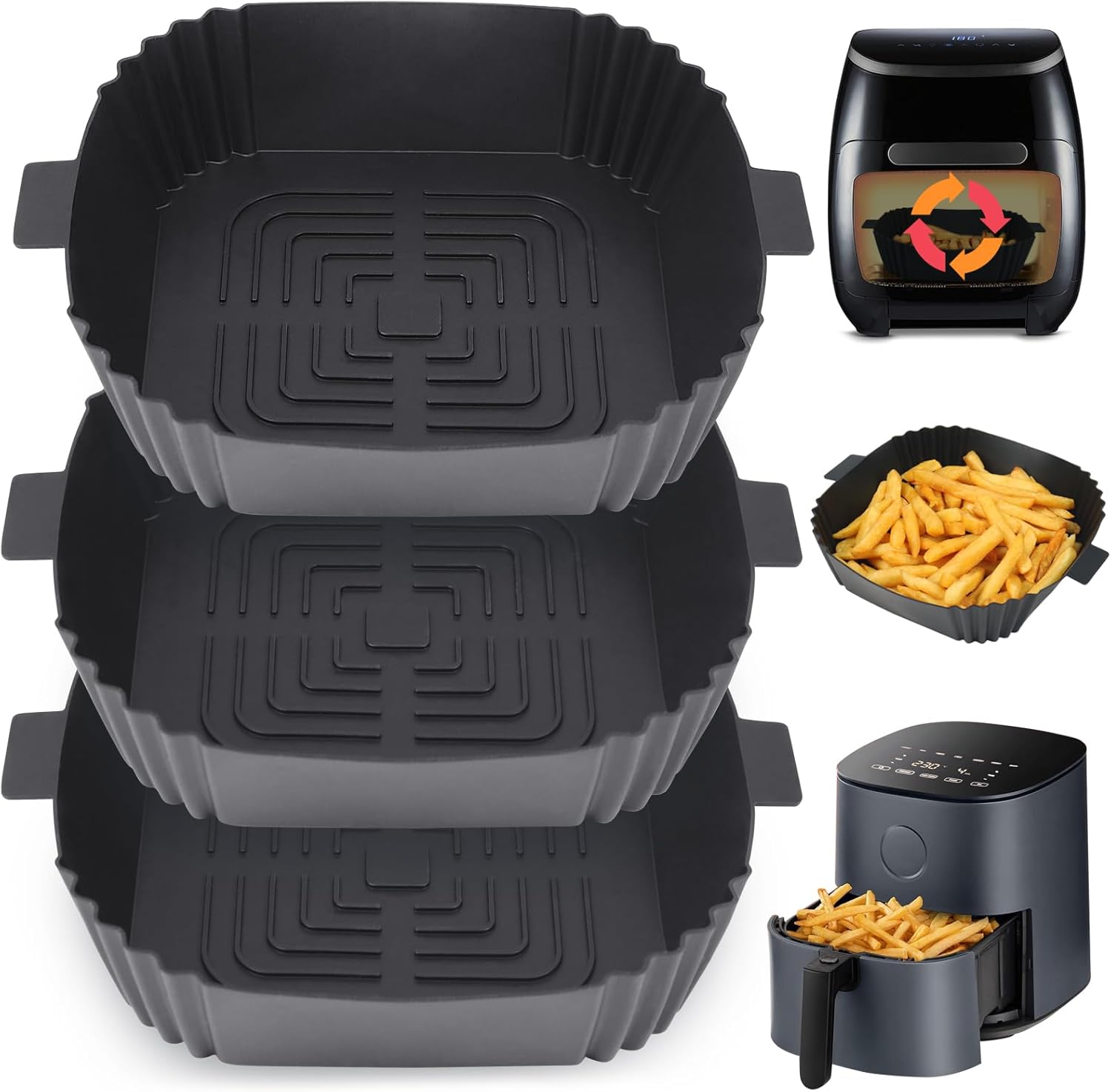 YQL Silicone air Fryer Liners for Cosori/Tefal, 3PCS Square Air Fryer Liners 8 I...