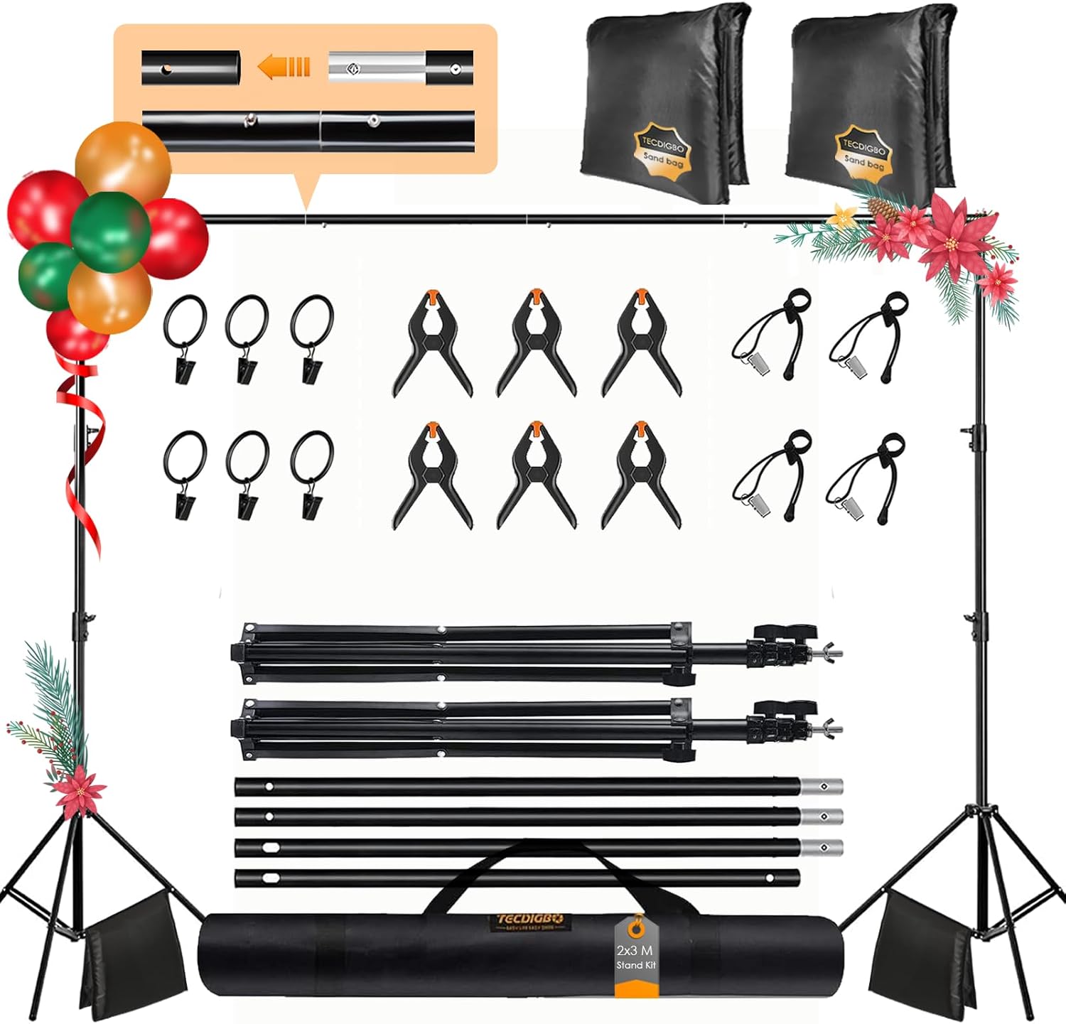 Photo Backdrop Stand Kit, Backdrop Stand for Parties 6.5x10ft Adjustable Studio...