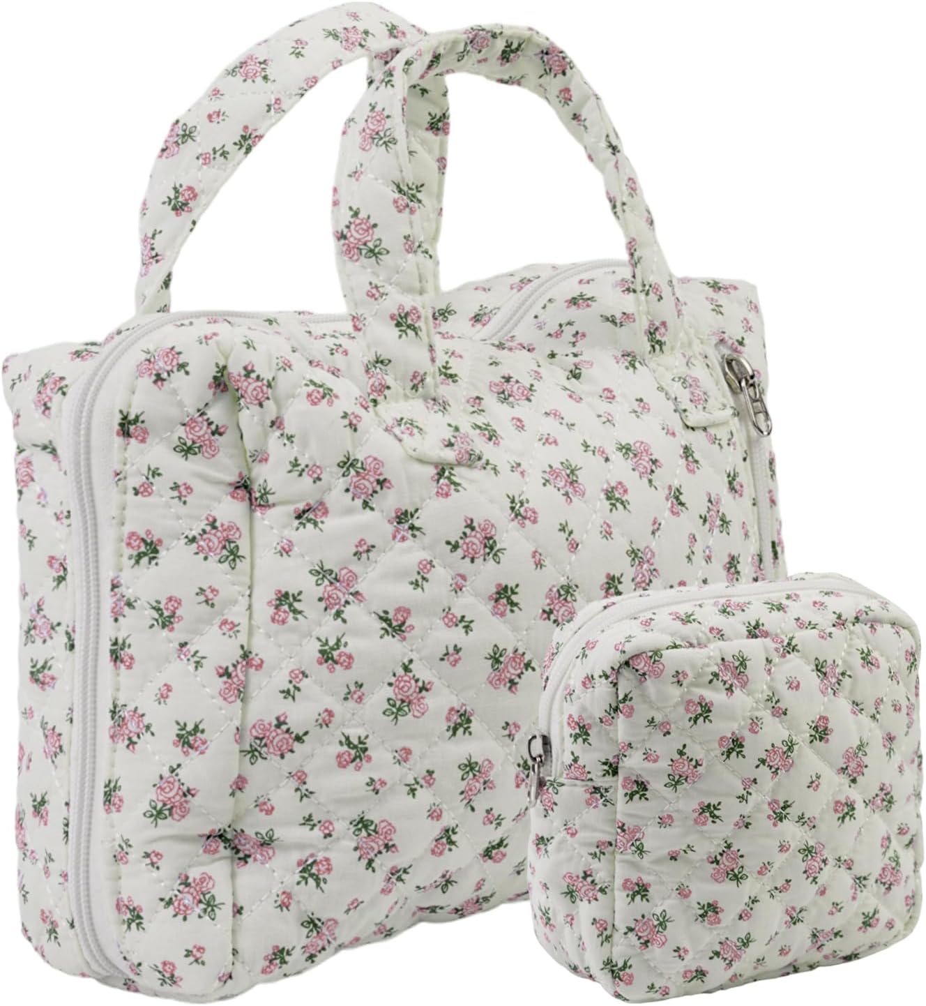 Cute Makeup Bag for Women(2 Pcs), Travel Cosmetic Bags, Quilted Coquette Aesthet...