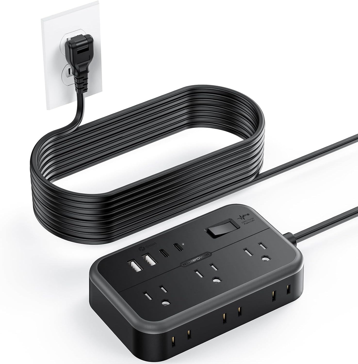 NTONPOWER 2 Prong Extension Cords 15 Ft, 2 Prong Power Strip with 2 USB C+ 2USB...